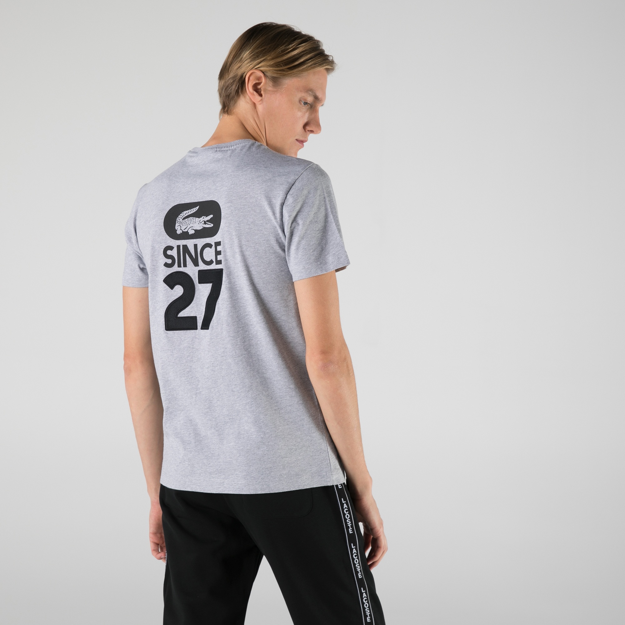 Lacoste Erkek Regular Fit Bisiklet Yaka Baskılı Gri T-Shirt