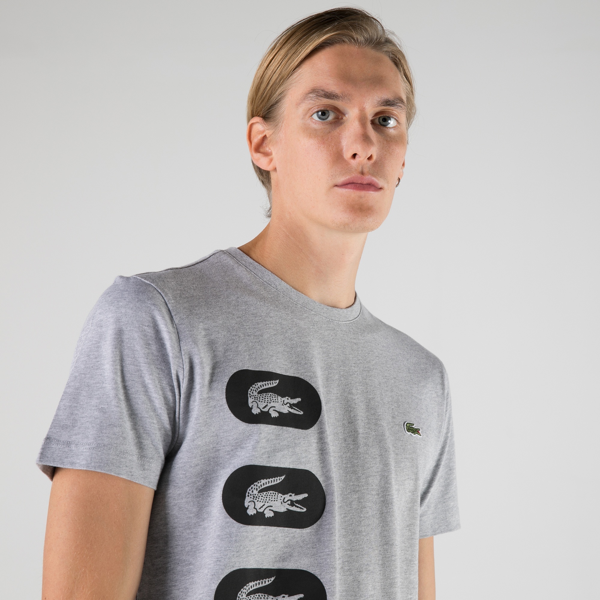 Lacoste Erkek Regular Fit Bisiklet Yaka Baskılı Gri T-Shirt
