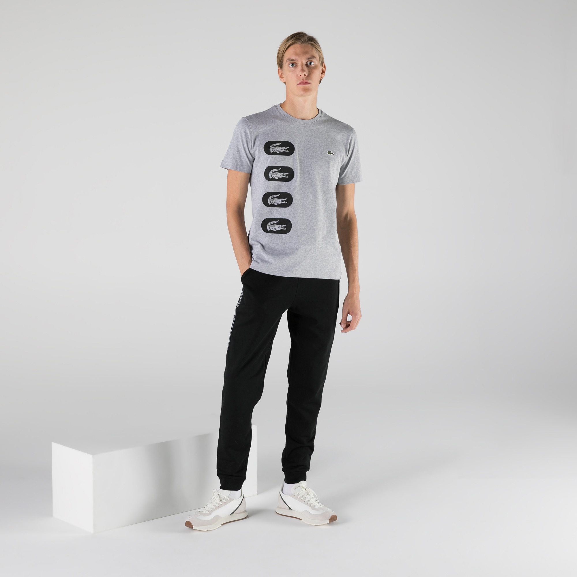 Lacoste Erkek Regular Fit Bisiklet Yaka Baskılı Gri T-Shirt