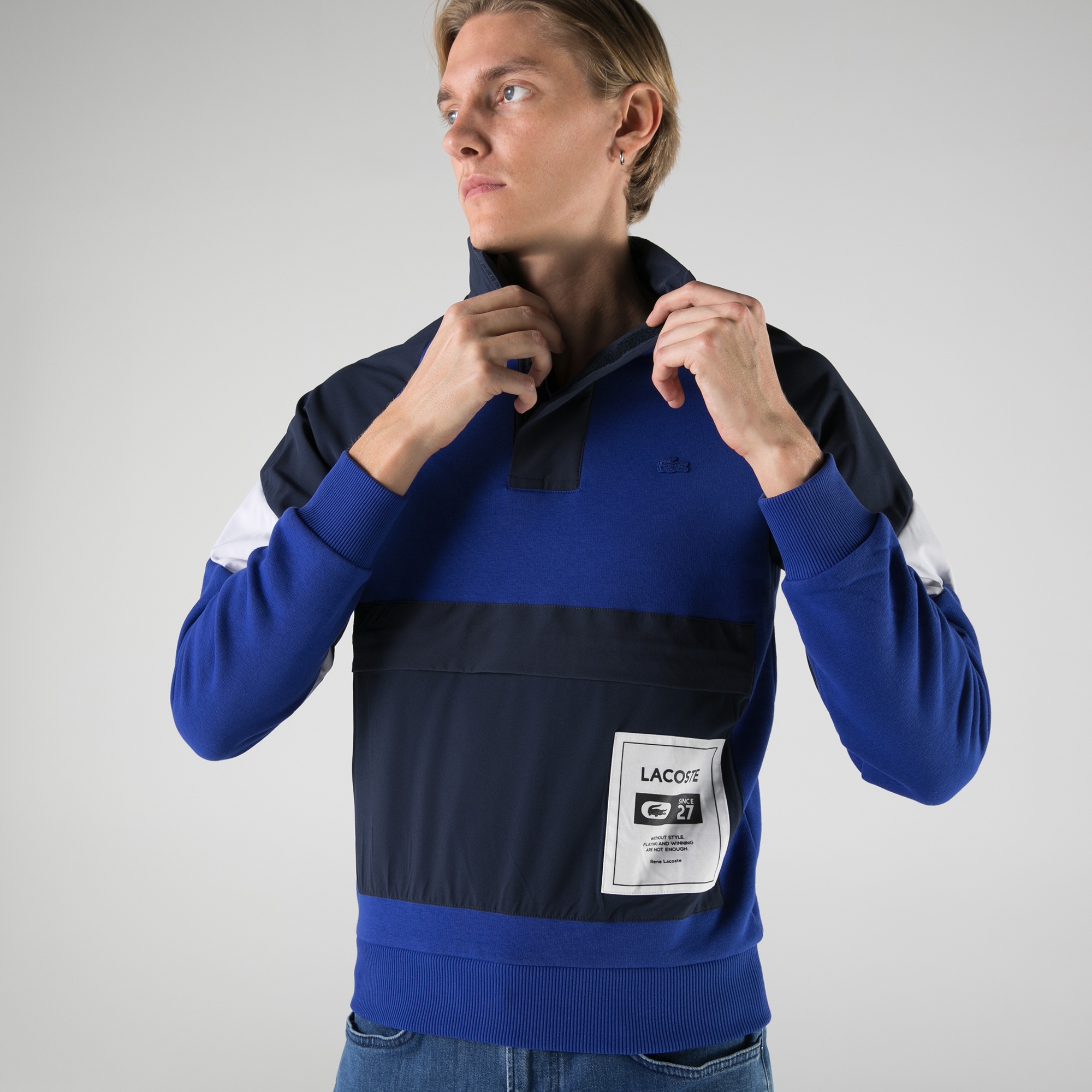 Lacoste Erkek Regular Fit Dik Yaka Renk Bloklu Mavi Sweatshirt