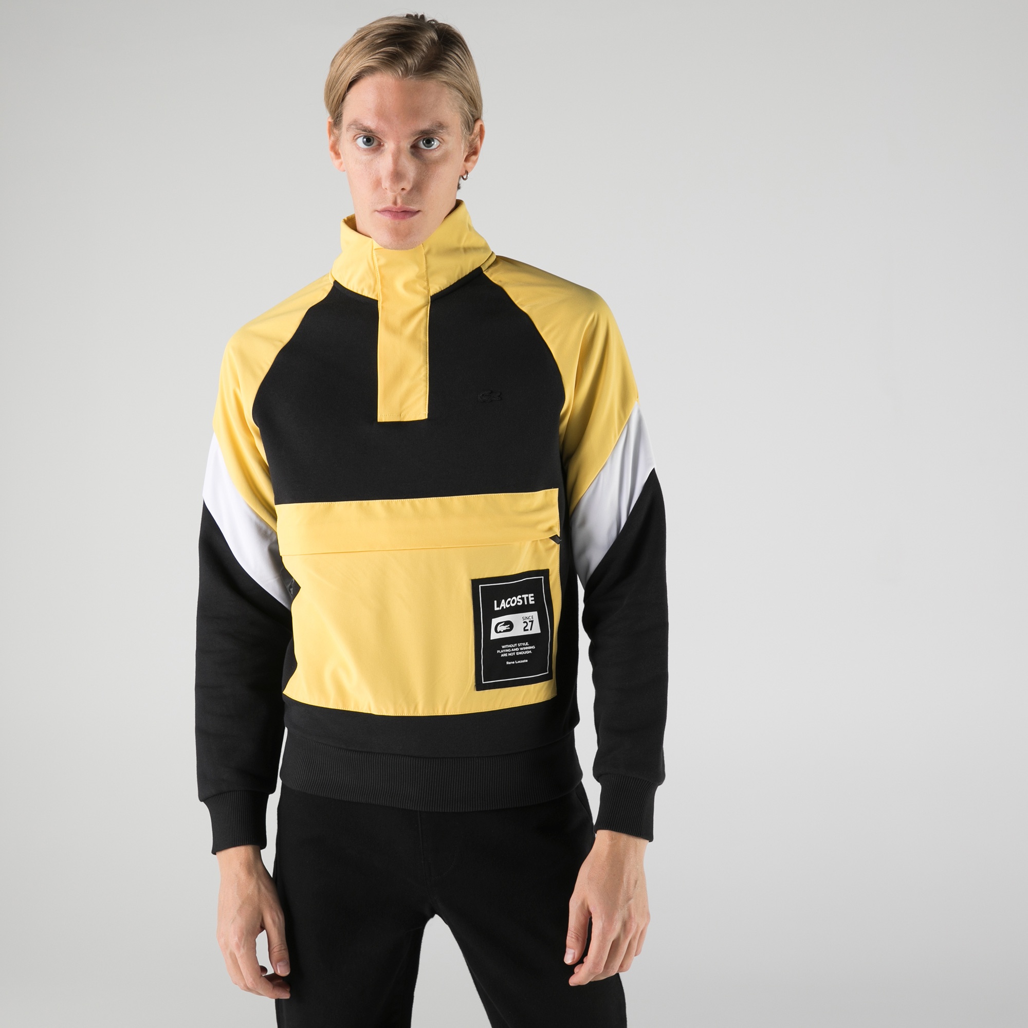 Lacoste Erkek Regular Fit Dik Yaka Renk Bloklu Sarı Sweatshirt