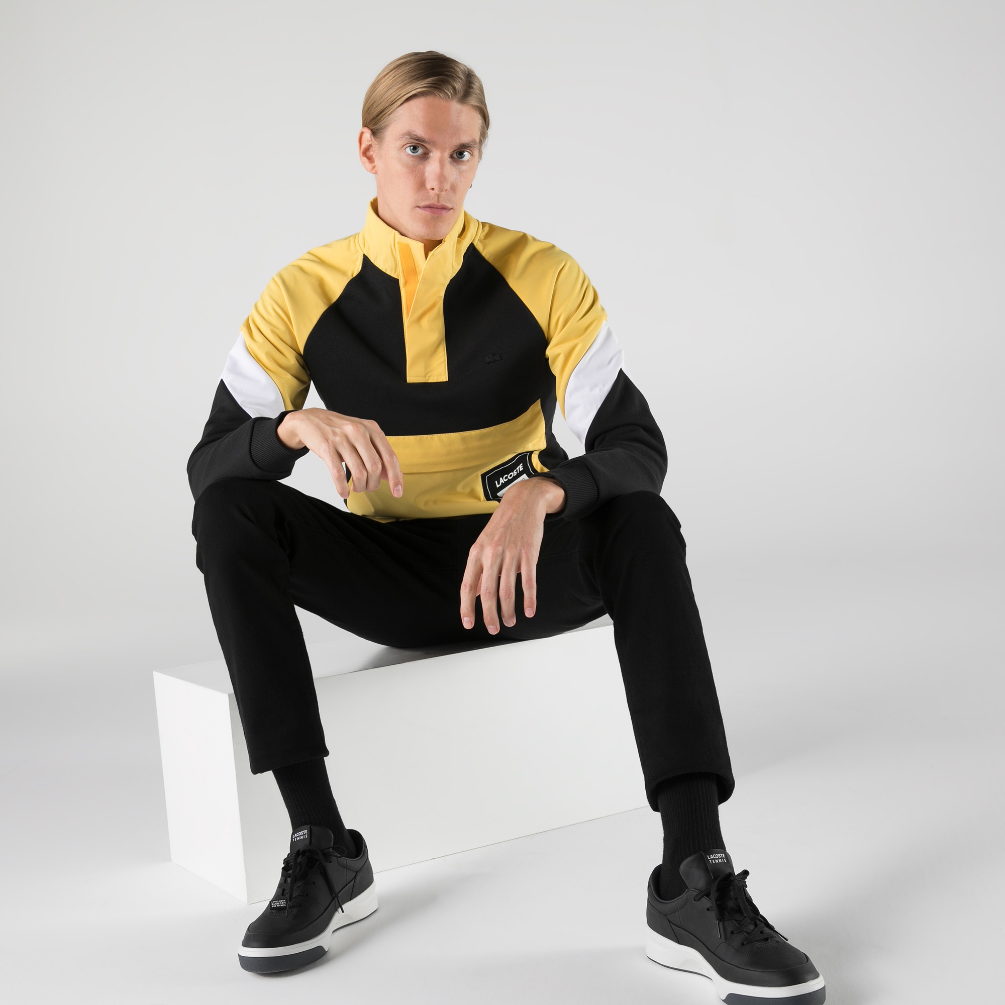 Lacoste Erkek Regular Fit Dik Yaka Renk Bloklu Sarı Sweatshirt