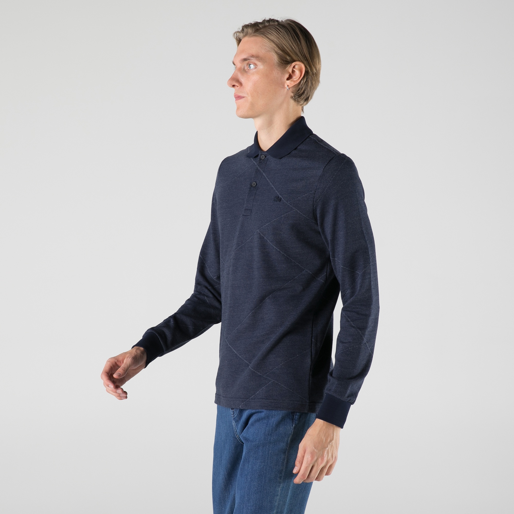Lacoste Erkek Regular Fit Uzun Kollu Desenli Lacivert Polo