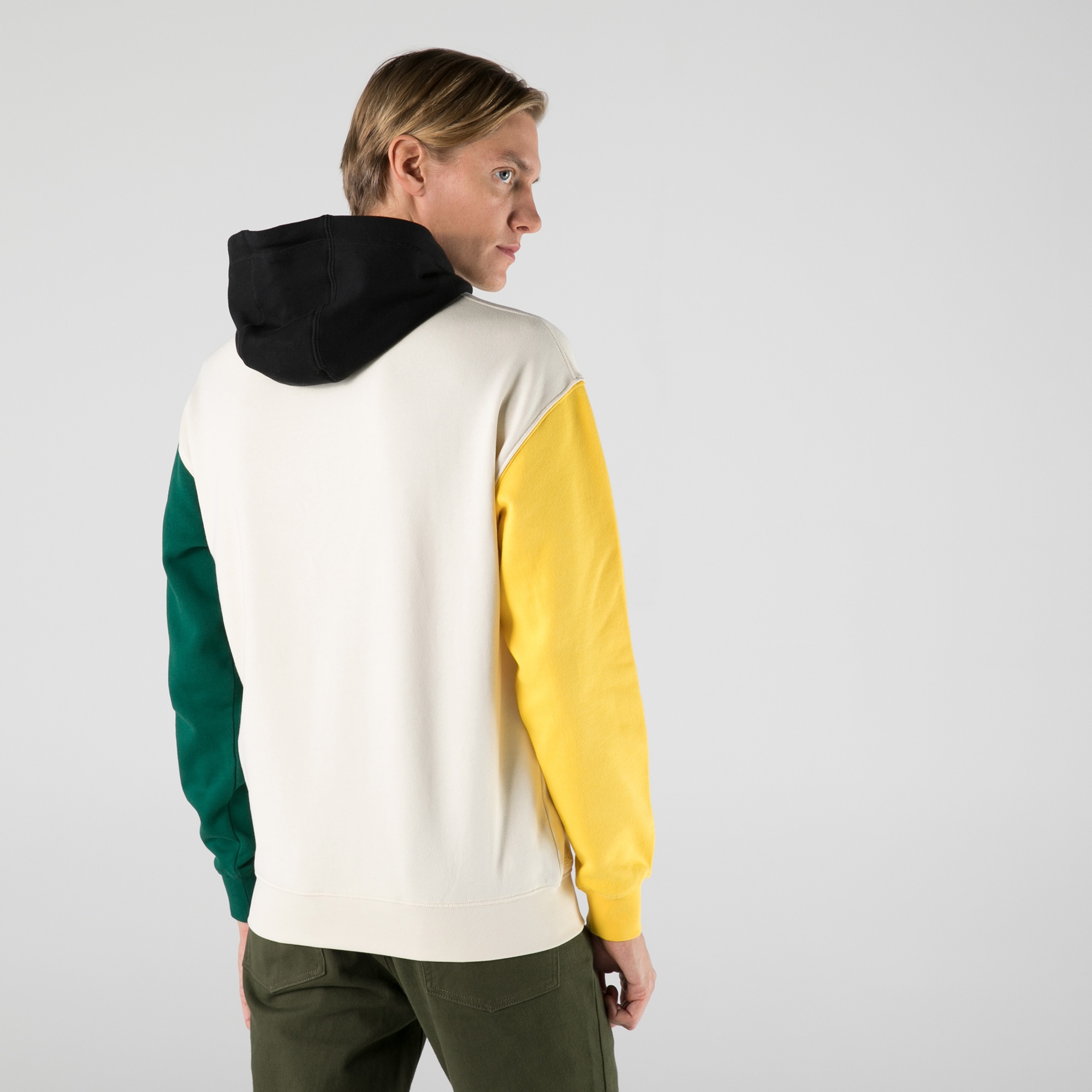 Lacoste Erkek Relaxed Fit Kapüşonlu Renk Bloklu Ekru Sweatshirt