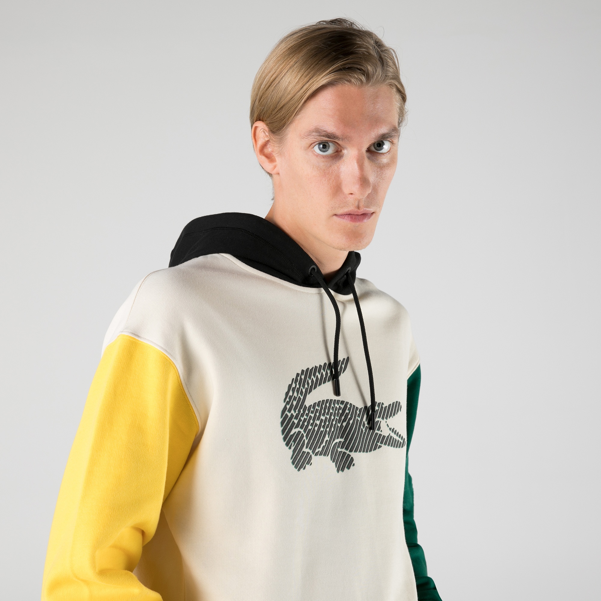 Lacoste Erkek Relaxed Fit Kapüşonlu Renk Bloklu Ekru Sweatshirt