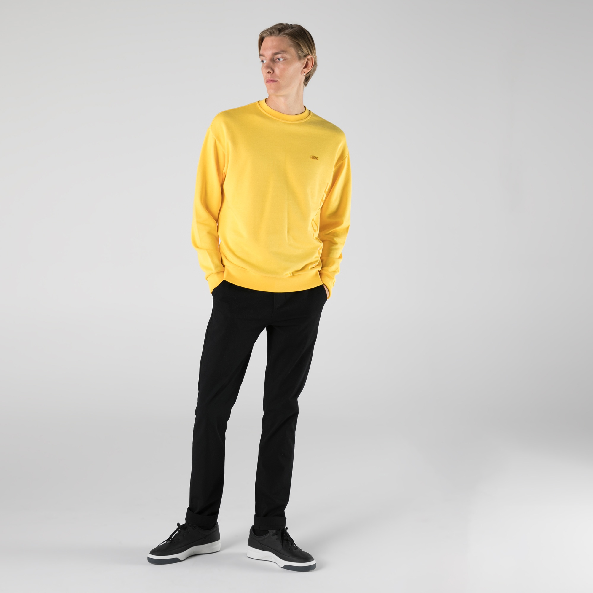 Lacoste Erkek Slim Fit Bisiklet Yaka Baskılı Sarı Sweatshirt