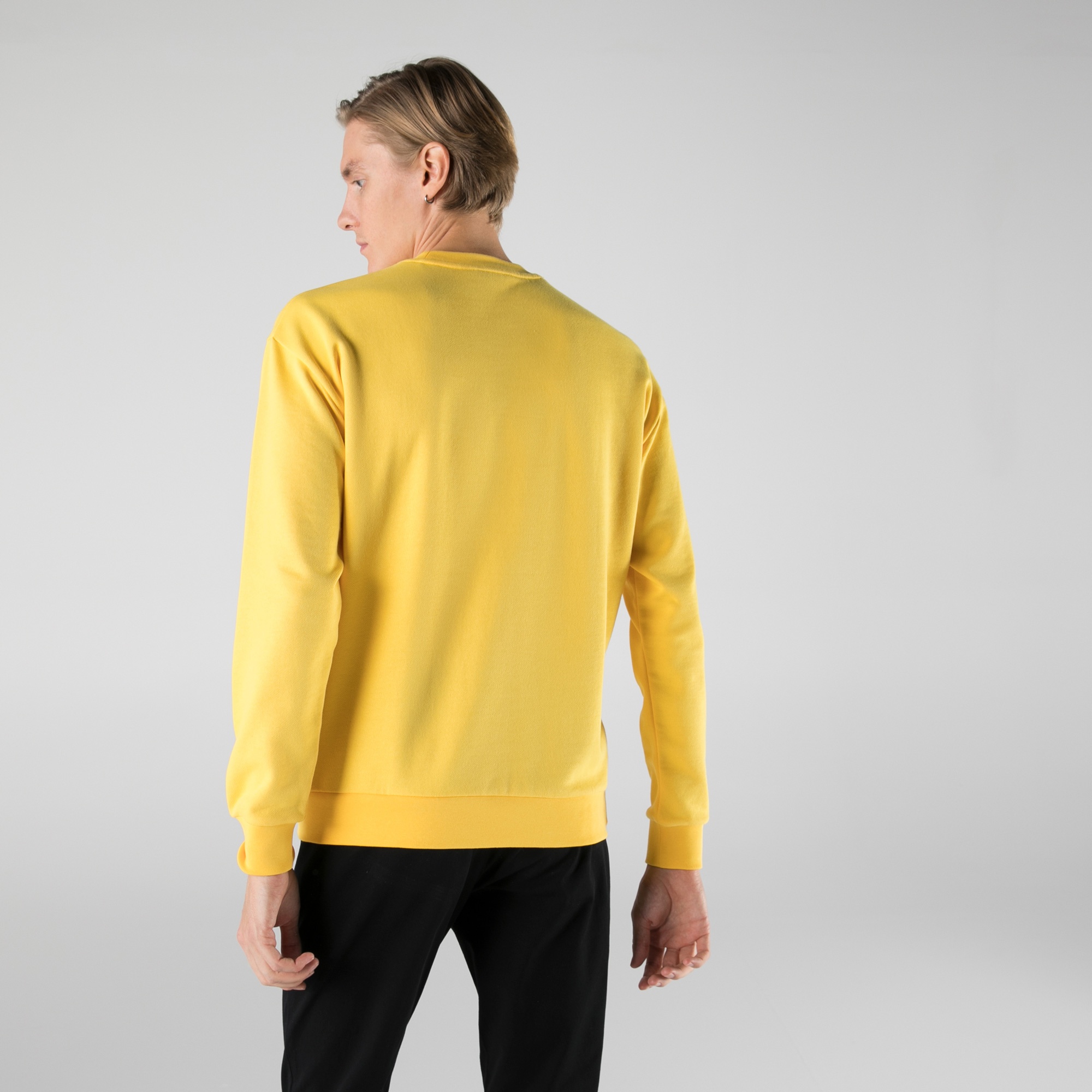 Lacoste Erkek Slim Fit Bisiklet Yaka Baskılı Sarı Sweatshirt