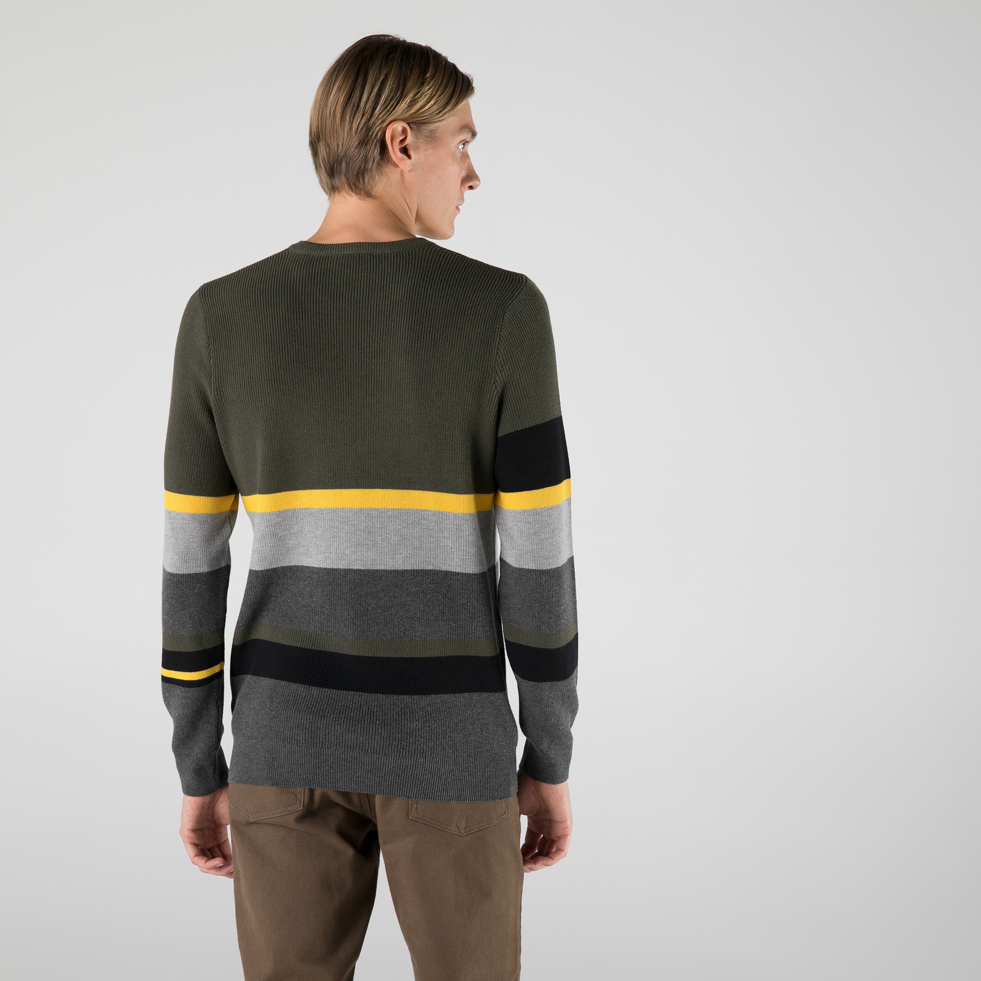 Lacoste Erkek Regular Fit Bisiklet Yaka Çizgili Renkli Kazak