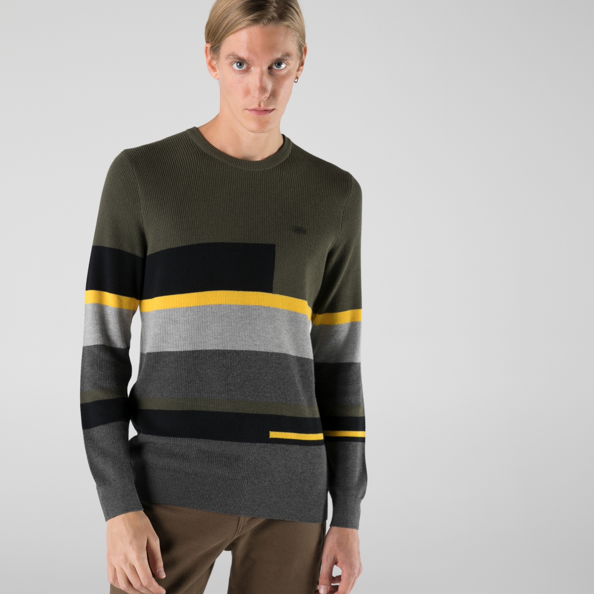 Lacoste Erkek Regular Fit Bisiklet Yaka Çizgili Renkli Kazak