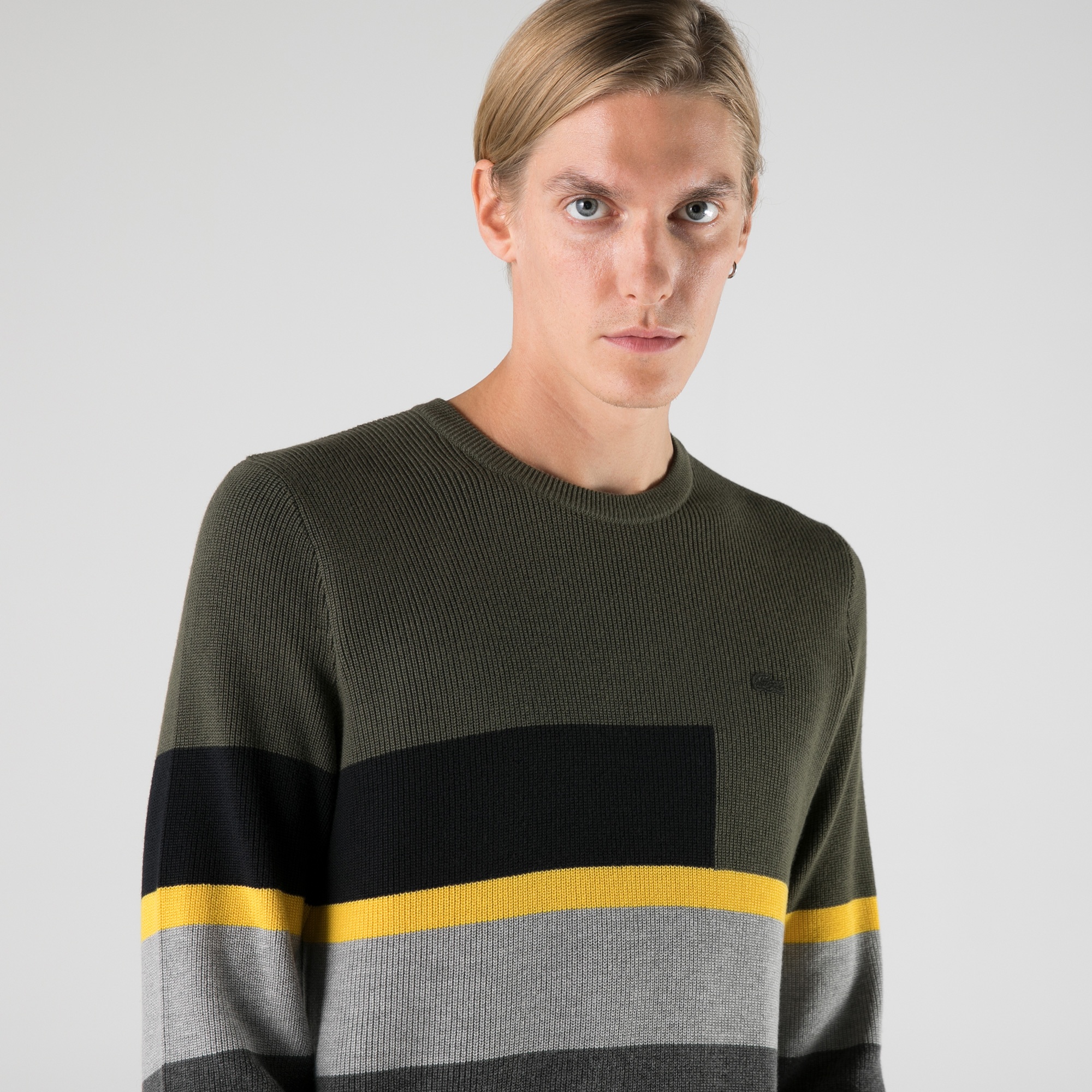 Lacoste Erkek Regular Fit Bisiklet Yaka Çizgili Renkli Kazak