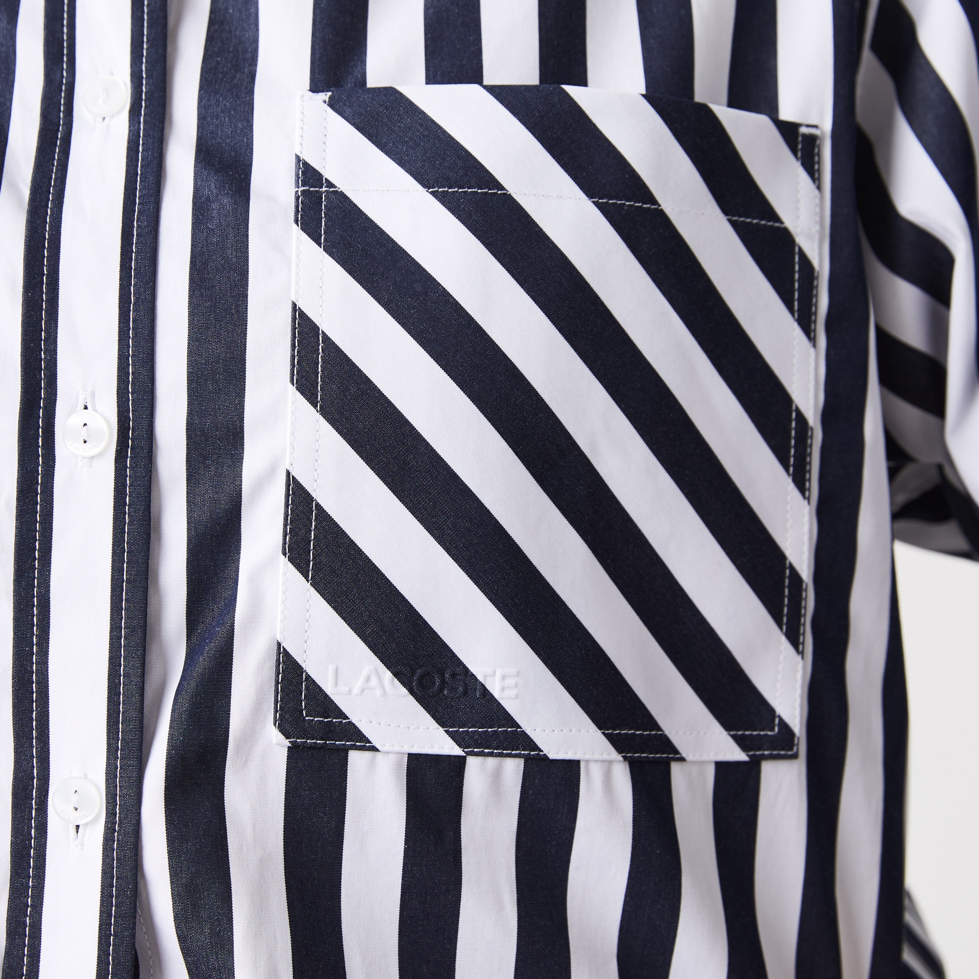 Lacoste Kadın Relaxed Fit Oversize Çizgili Lacivert Gömlek