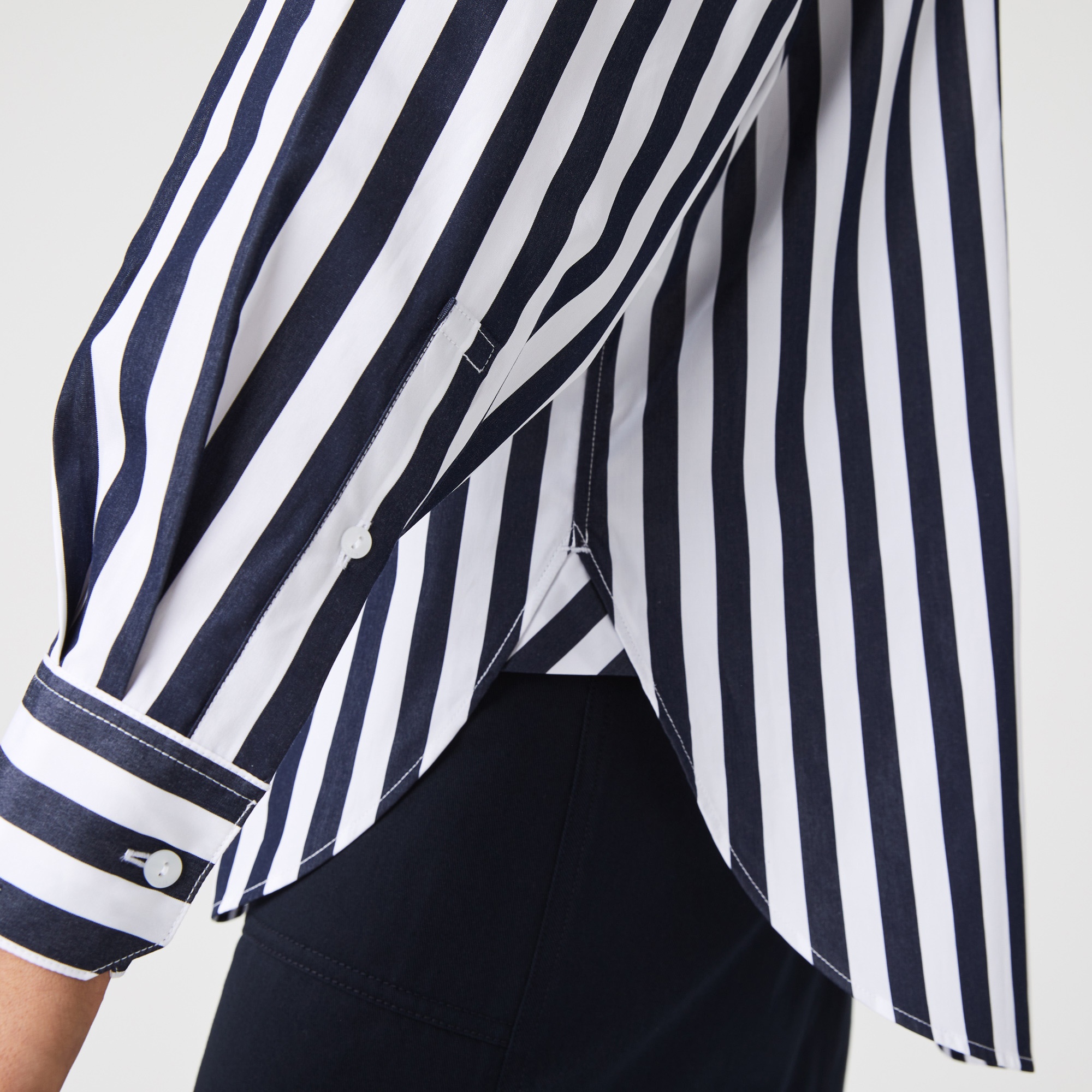 Lacoste Kadın Relaxed Fit Oversize Çizgili Lacivert Gömlek