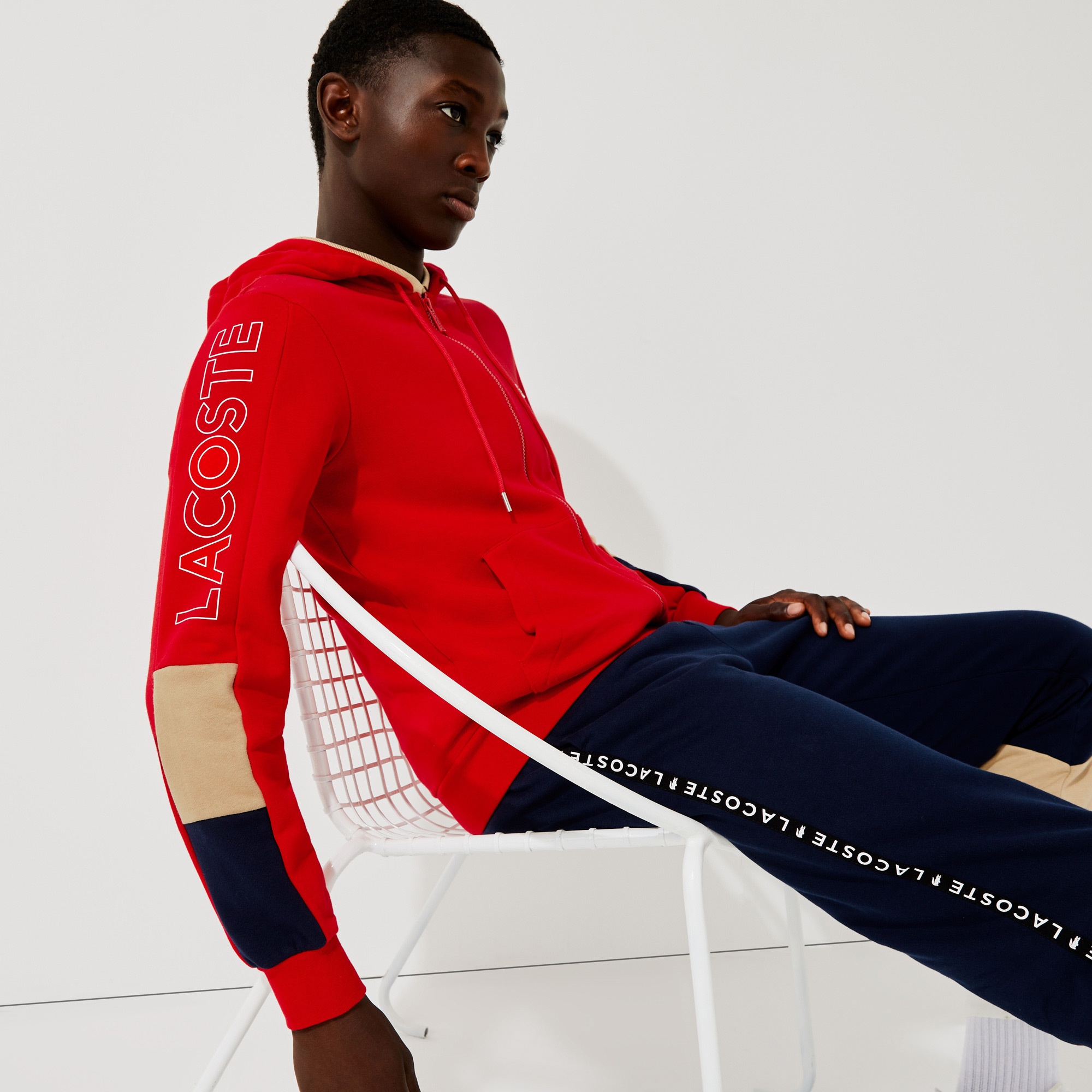 Lacoste Erkek Classic Fit Fermuarlı Renk Bloklu Kırmızı Sweatshirt