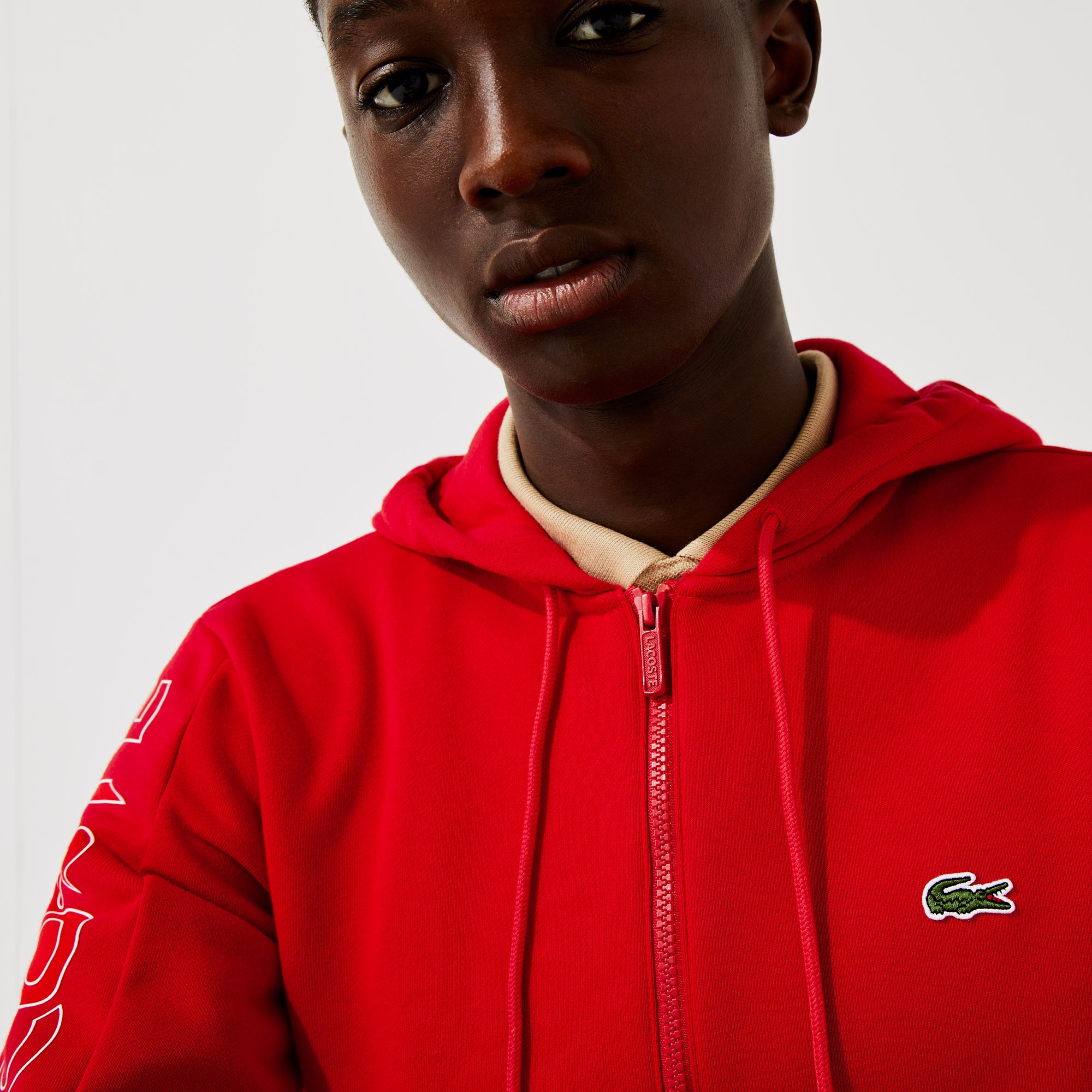 Lacoste Erkek Classic Fit Fermuarlı Renk Bloklu Kırmızı Sweatshirt