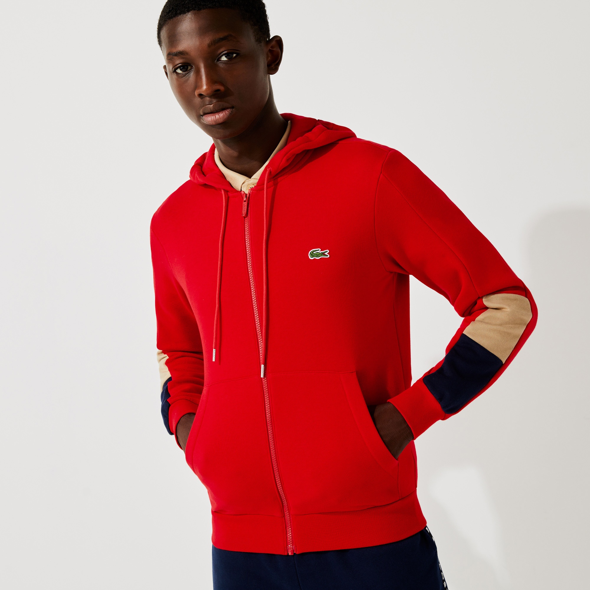 Lacoste Erkek Classic Fit Fermuarlı Renk Bloklu Kırmızı Sweatshirt