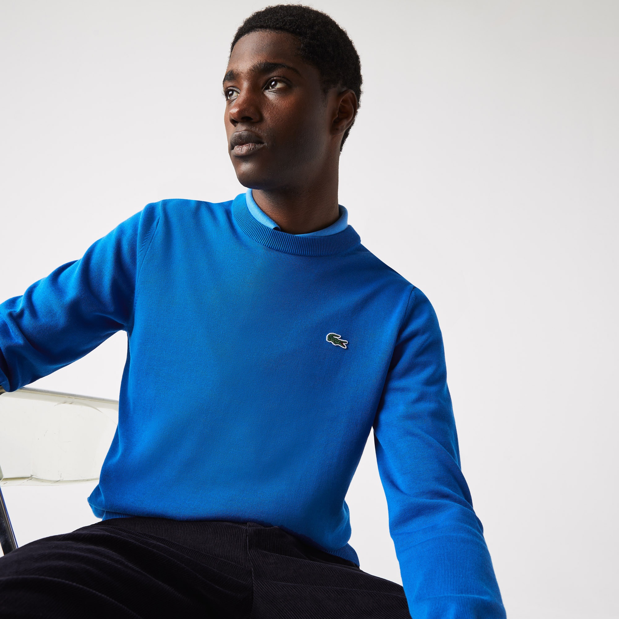 Lacoste Erkek Regular Fit Bisiklet Yaka Mavi Kazak