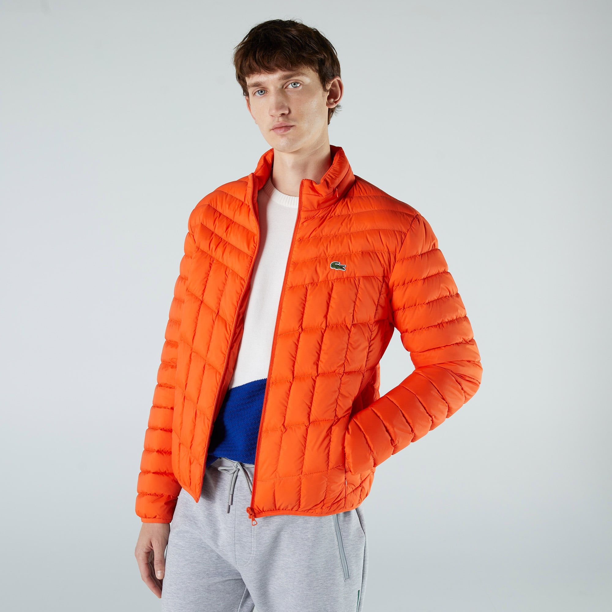 Lacoste Erkek Kapüşonlu Kapitone Turuncu Mont