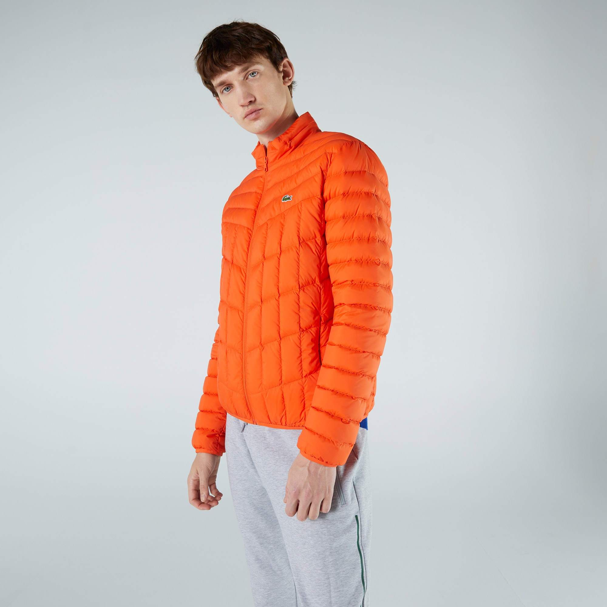 Lacoste Erkek Kapüşonlu Kapitone Turuncu Mont