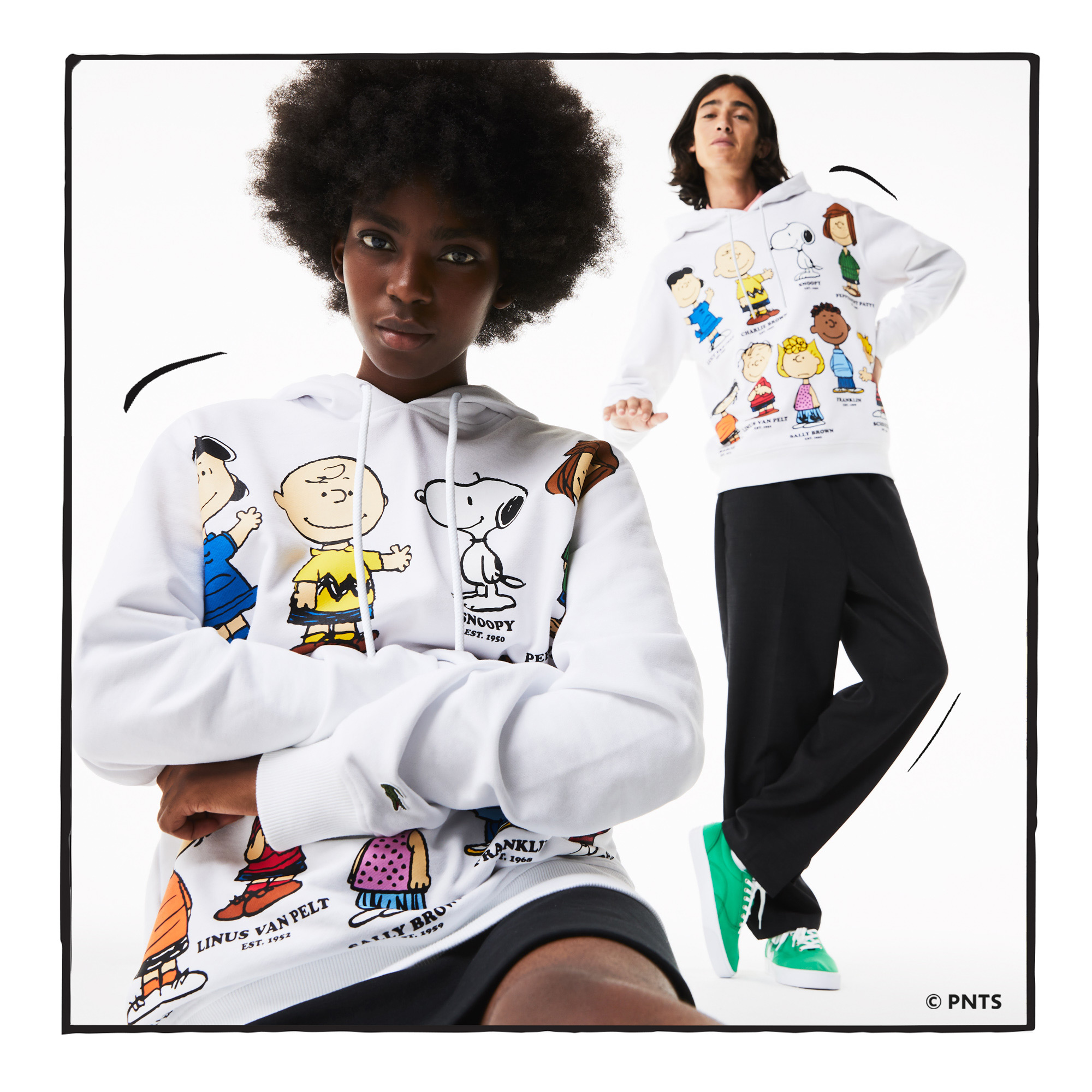 Lacoste X Peanuts Unisex Classic Fit Kapüşonlu Desenli Beyaz