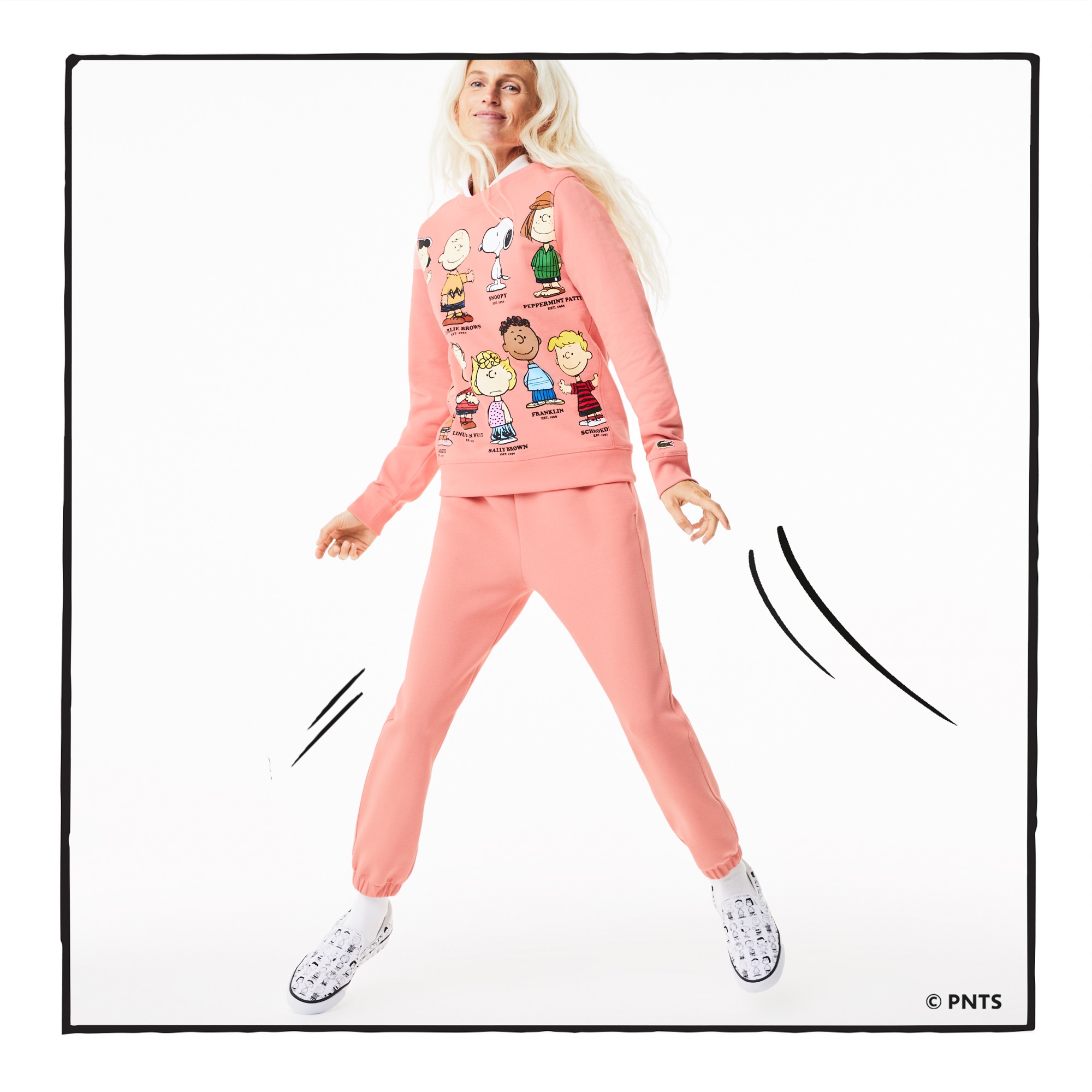 Lacoste X Peanuts Kadın Regular Fit Bisiklet Yaka Baskılı Pembe Sweatshirt