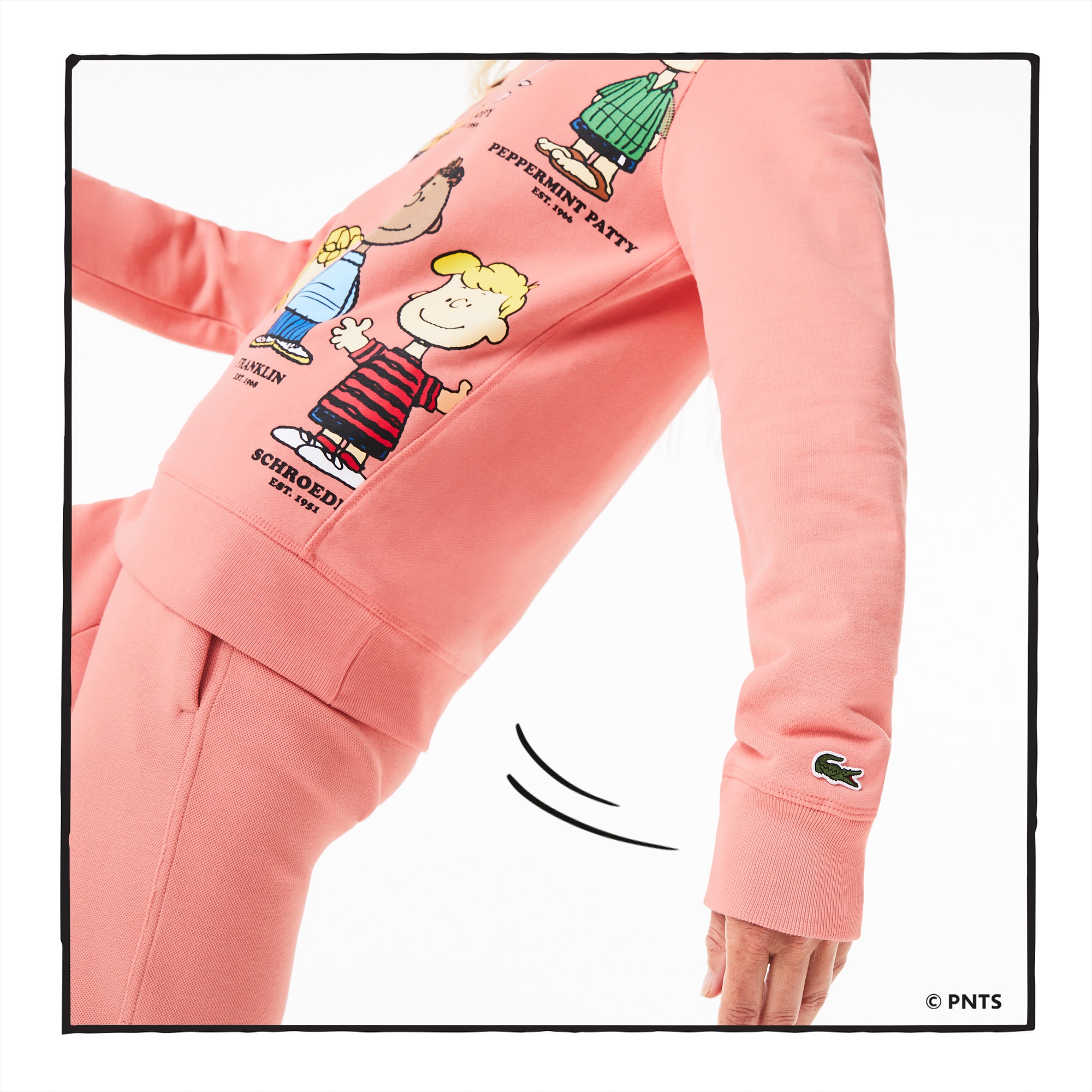 Lacoste X Peanuts Kadın Regular Fit Bisiklet Yaka Baskılı Pembe Sweatshirt