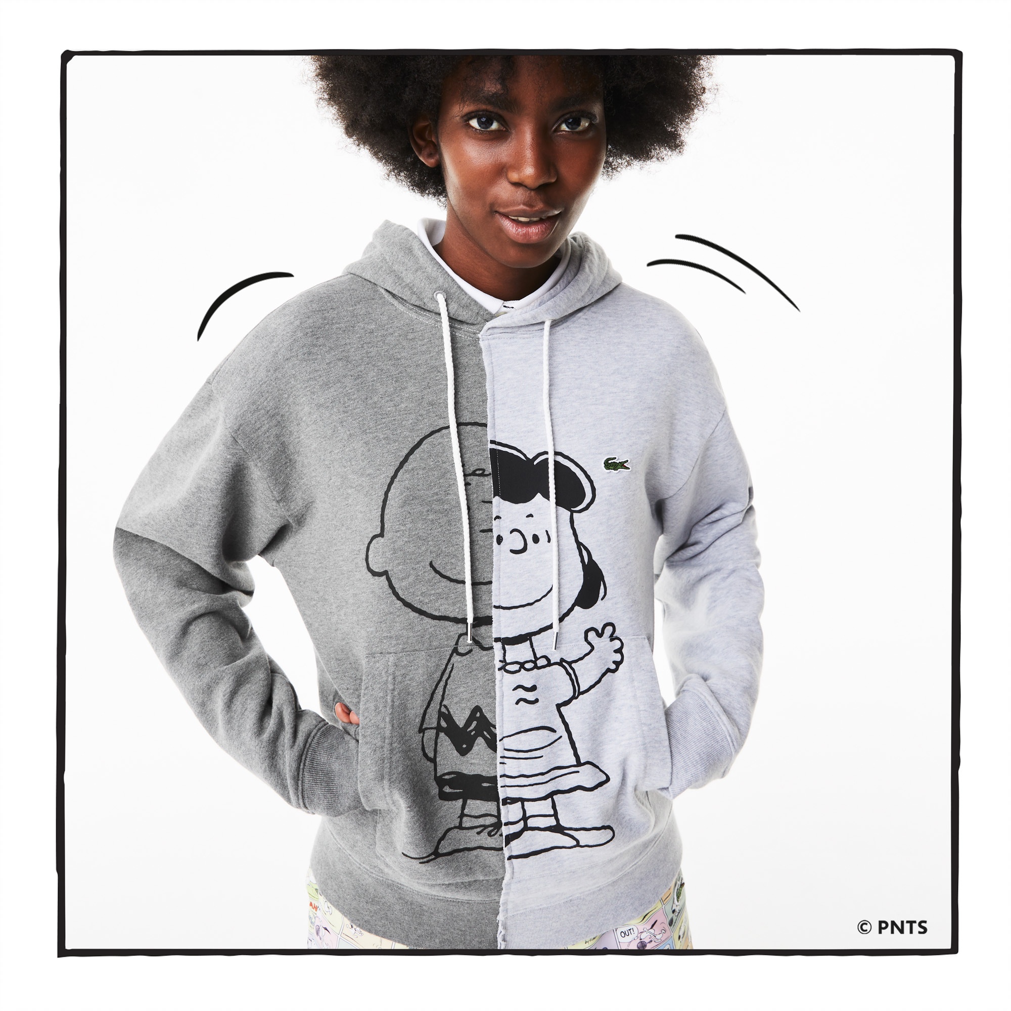 Lacoste X Peanuts Unisex Loose Fit Kapüşonlu Desenli Gri Sweatshirt