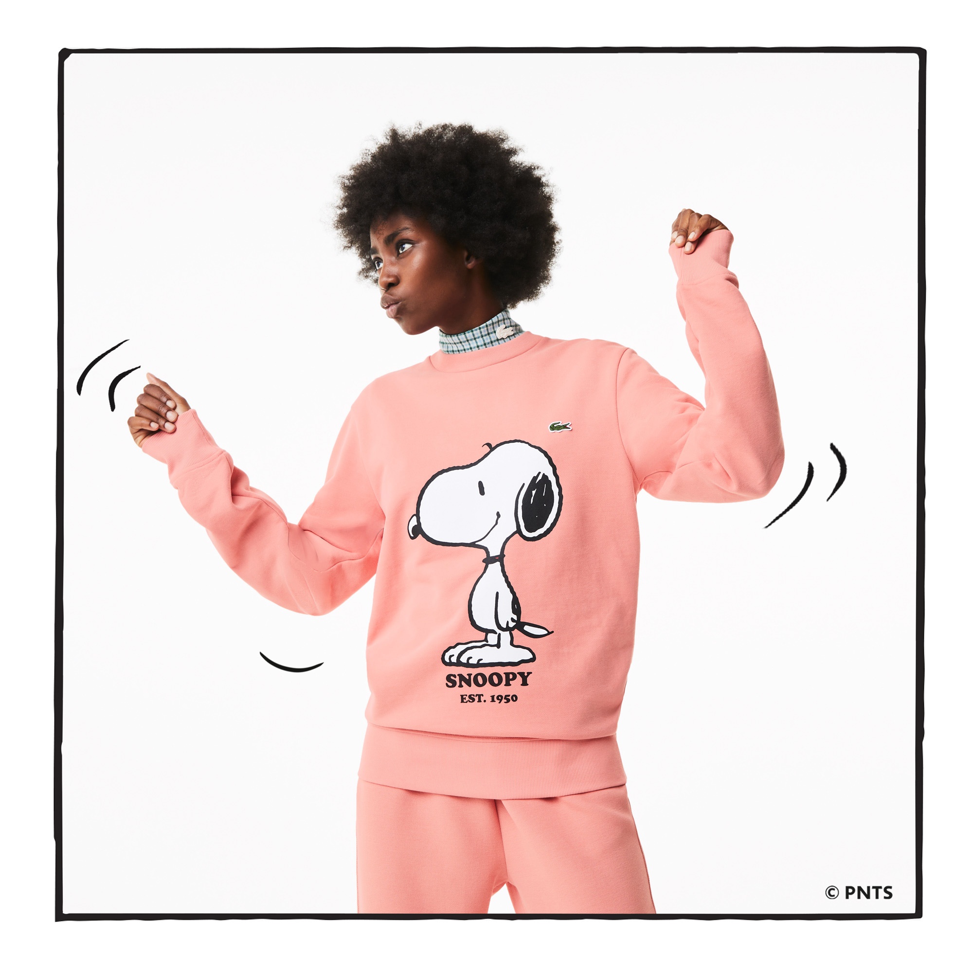 Lacoste X Peanuts Unisex Classic Fit Bisiklet Yaka Desenli Pembe Sweatshirt