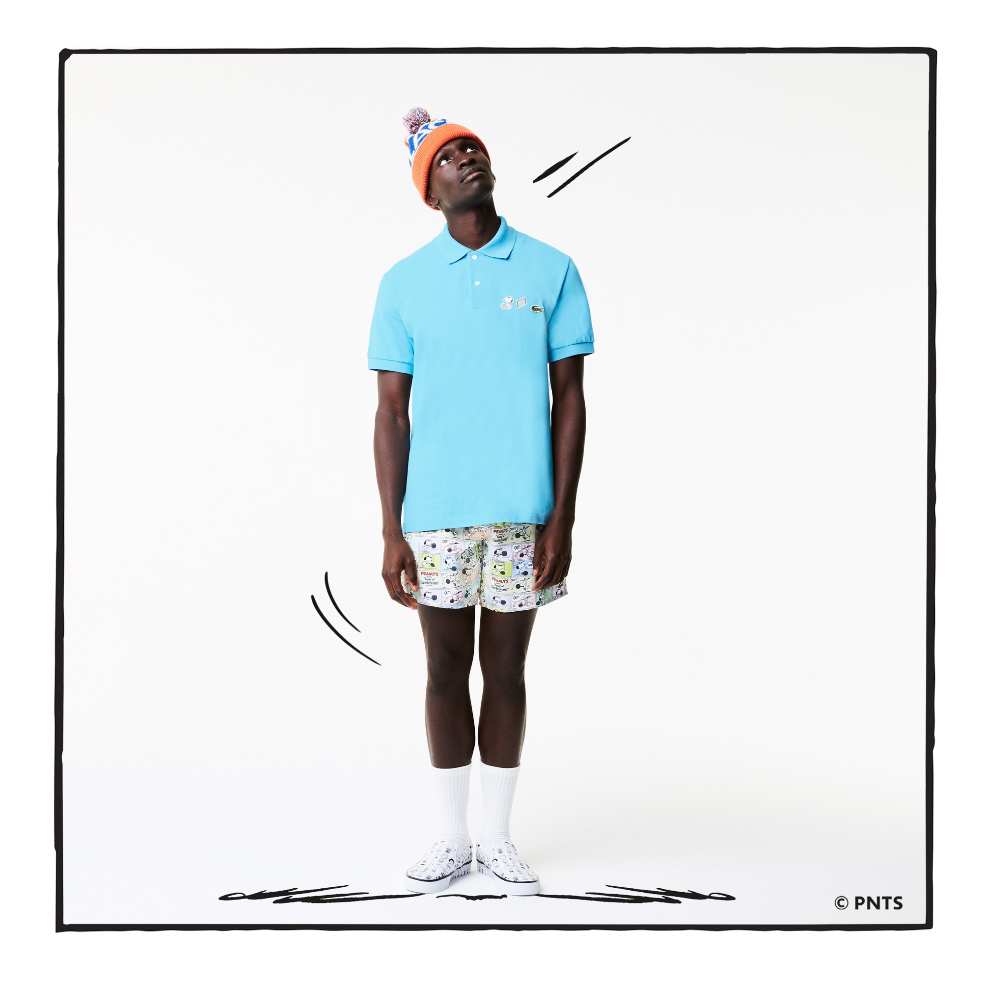 Lacoste X Peanuts Erkek Relaxed Fit Desenli Mavi Polo