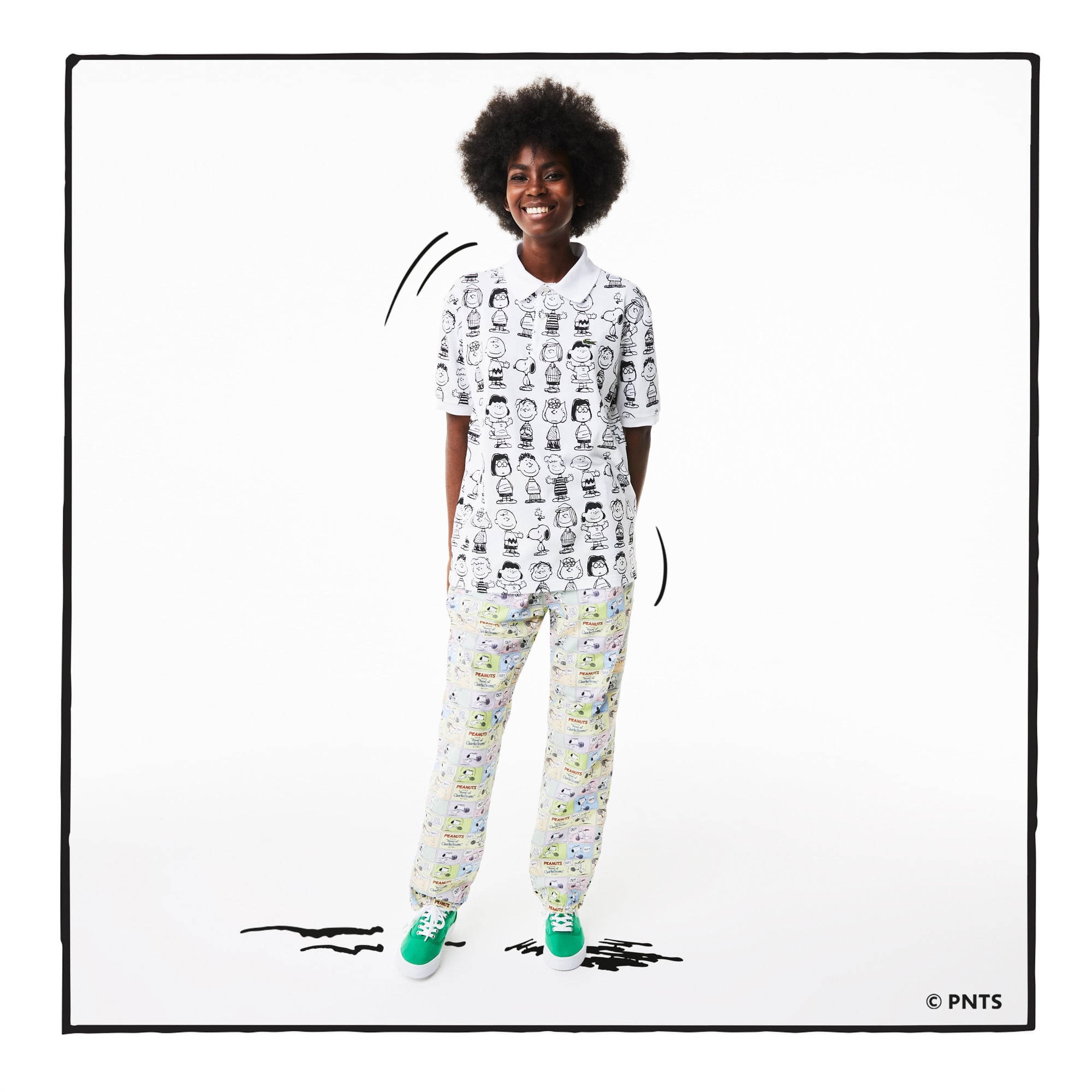 Lacoste X Peanuts Unisex Loose Fit Desenli Beyaz Polo