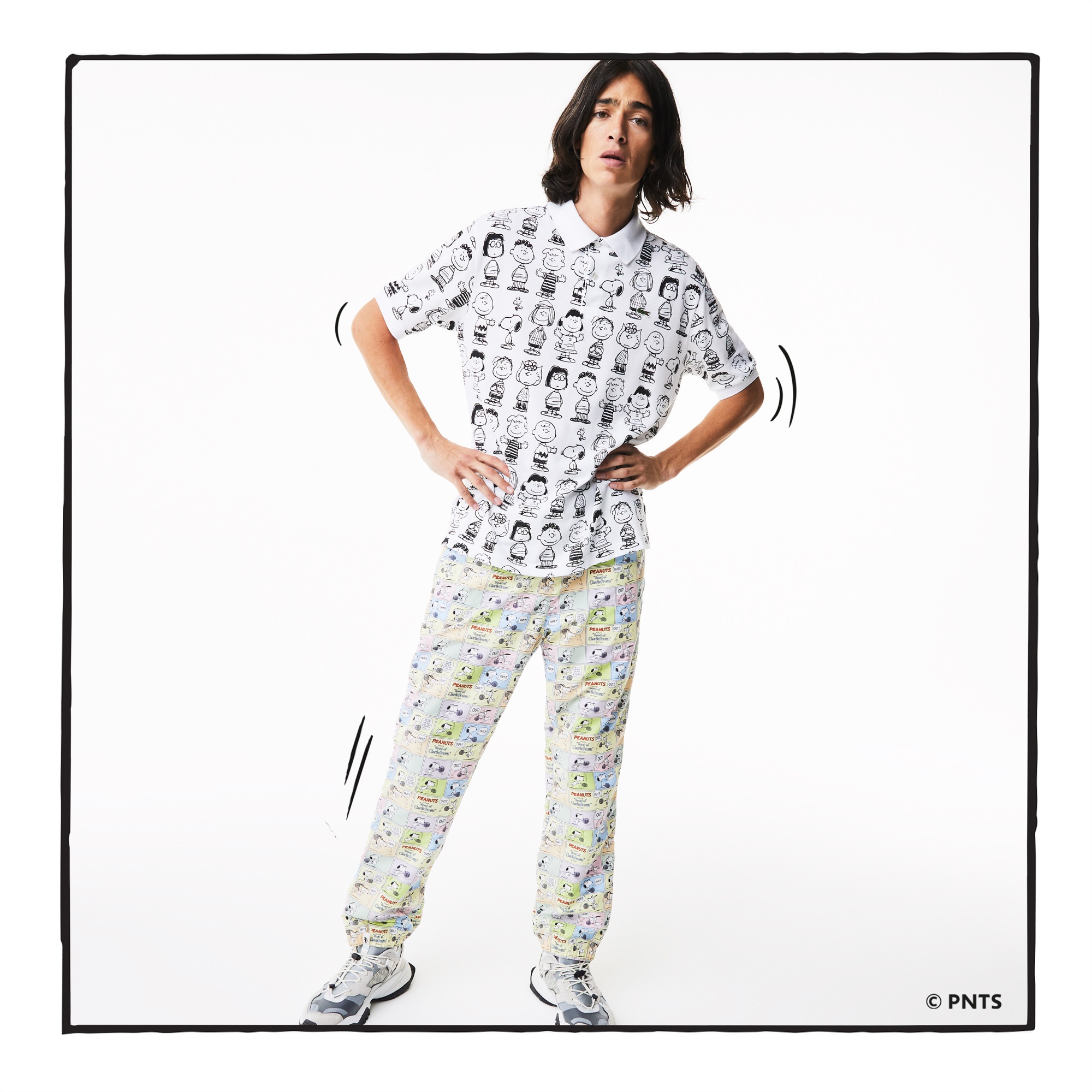 Lacoste X Peanuts Unisex Loose Fit Desenli Beyaz Polo