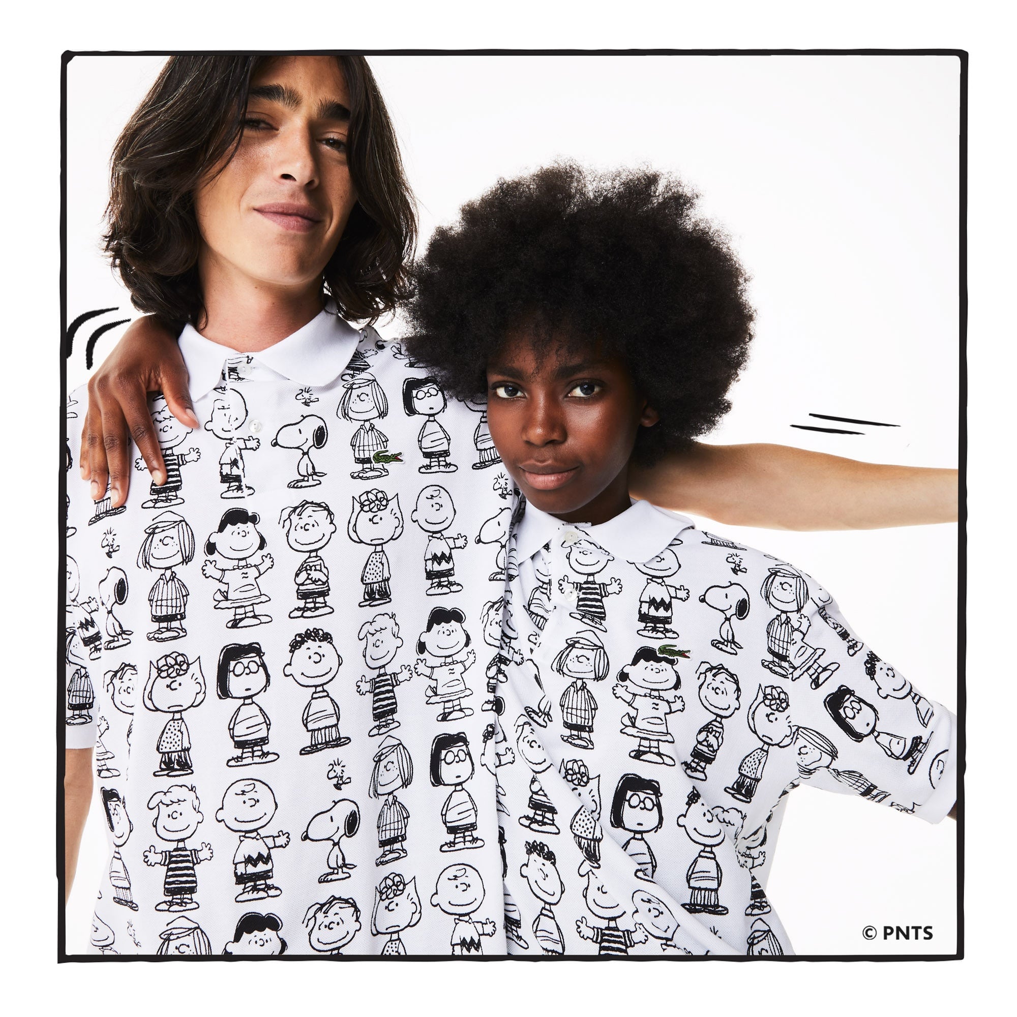 Lacoste X Peanuts Unisex Loose Fit Desenli Beyaz Polo