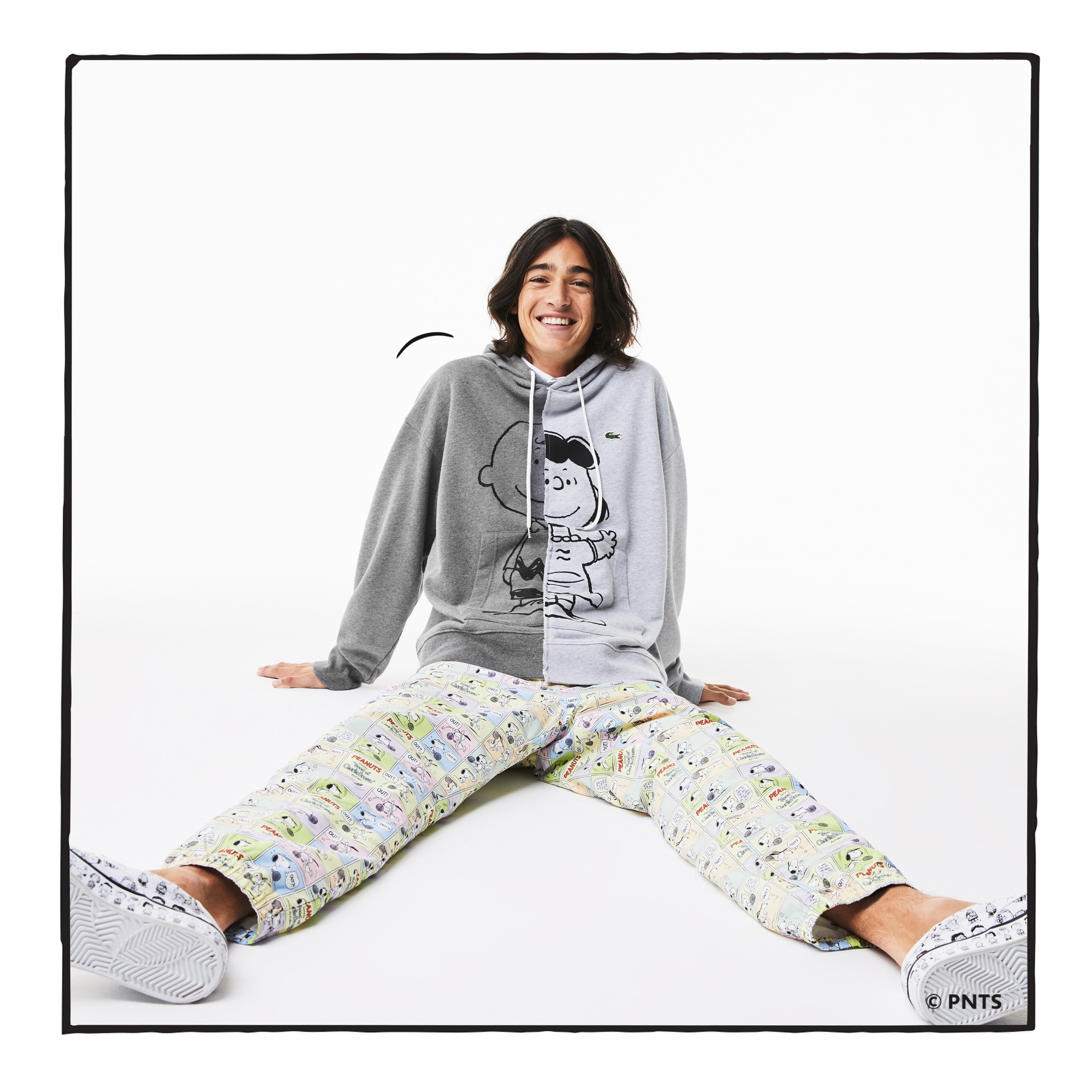 Lacoste X Peanuts Unisex Loose Fit Kapüşonlu Desenli Gri Sweatshirt