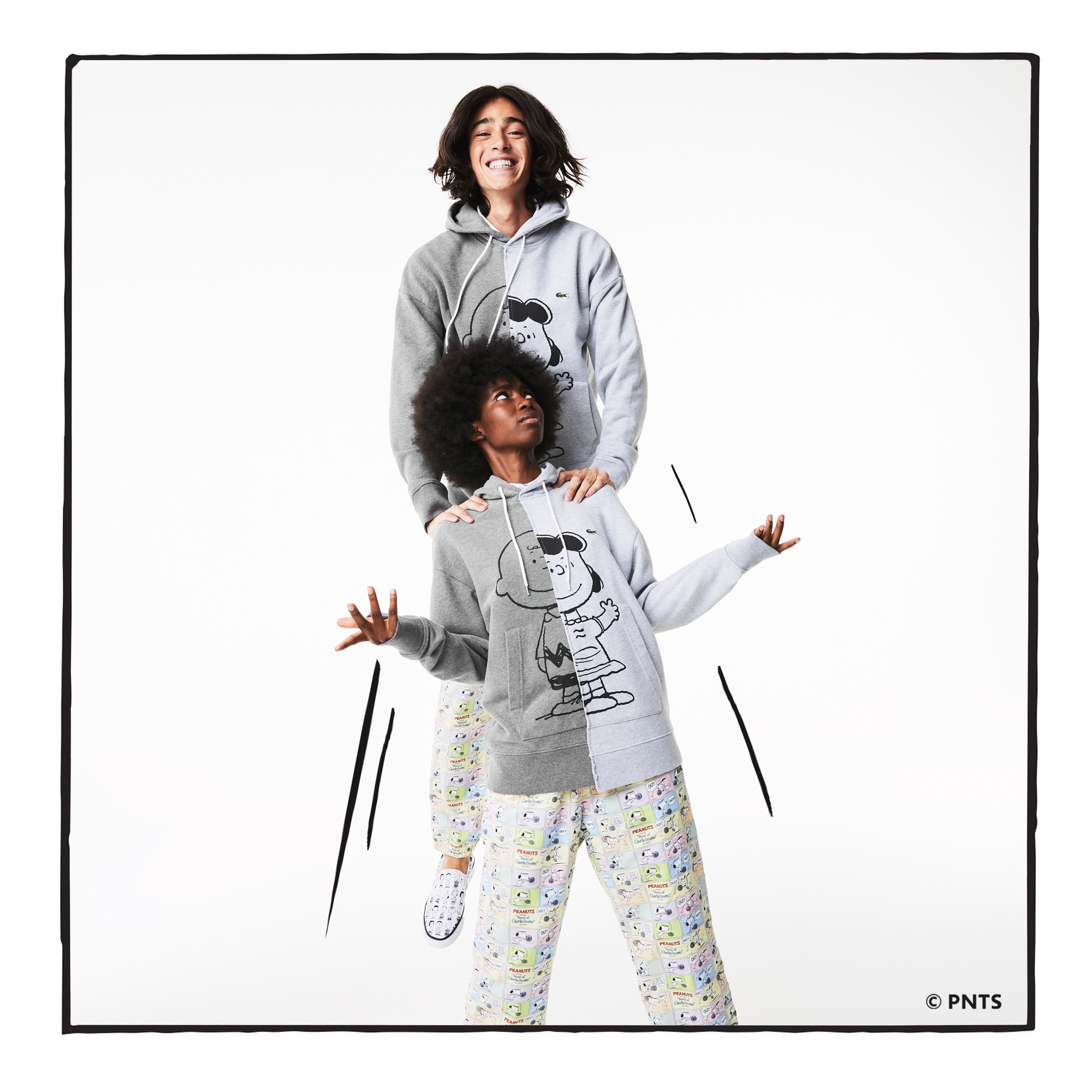 Lacoste X Peanuts Unisex Loose Fit Kapüşonlu Desenli Gri Sweatshirt