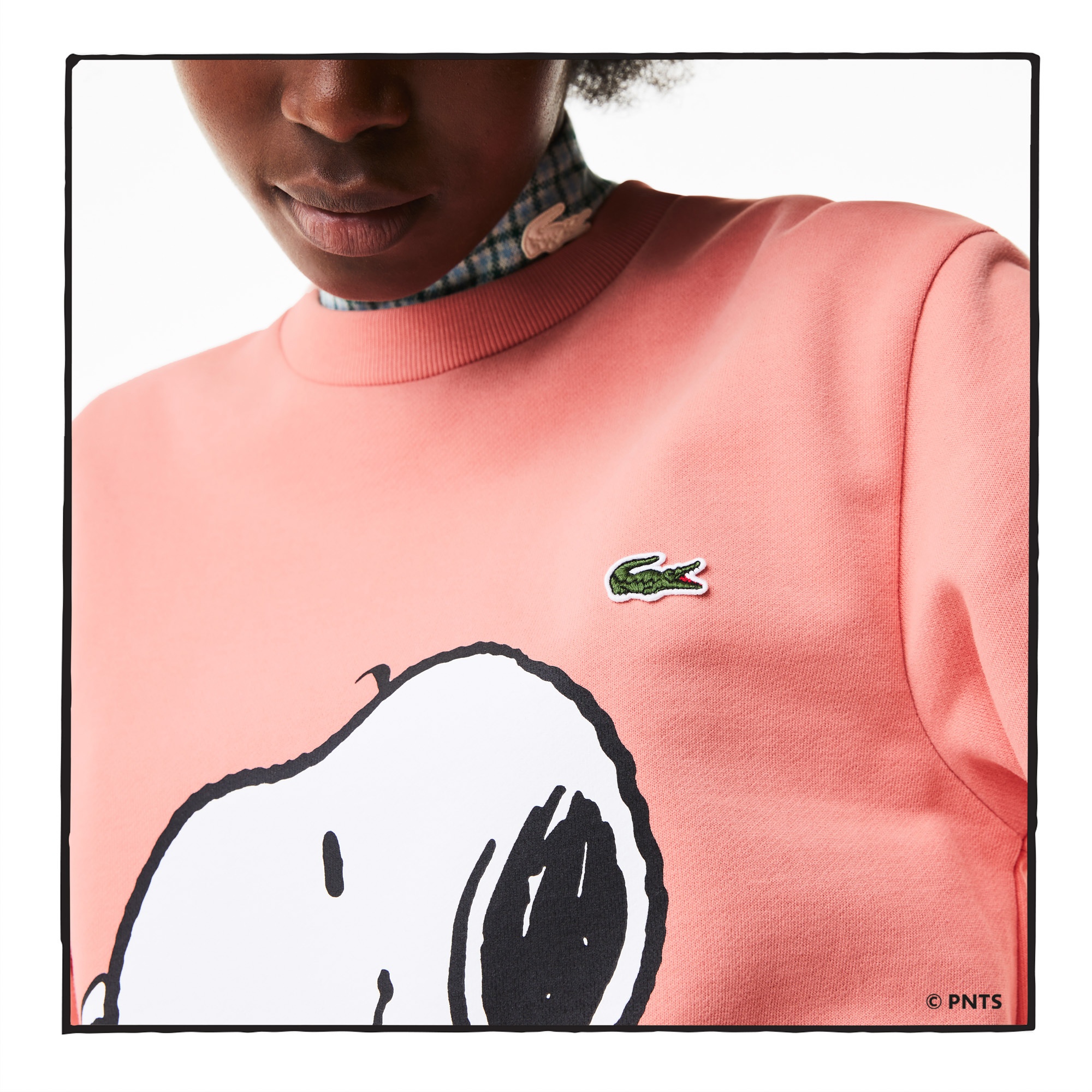 Lacoste X Peanuts Unisex Classic Fit Bisiklet Yaka Desenli Pembe Sweatshirt