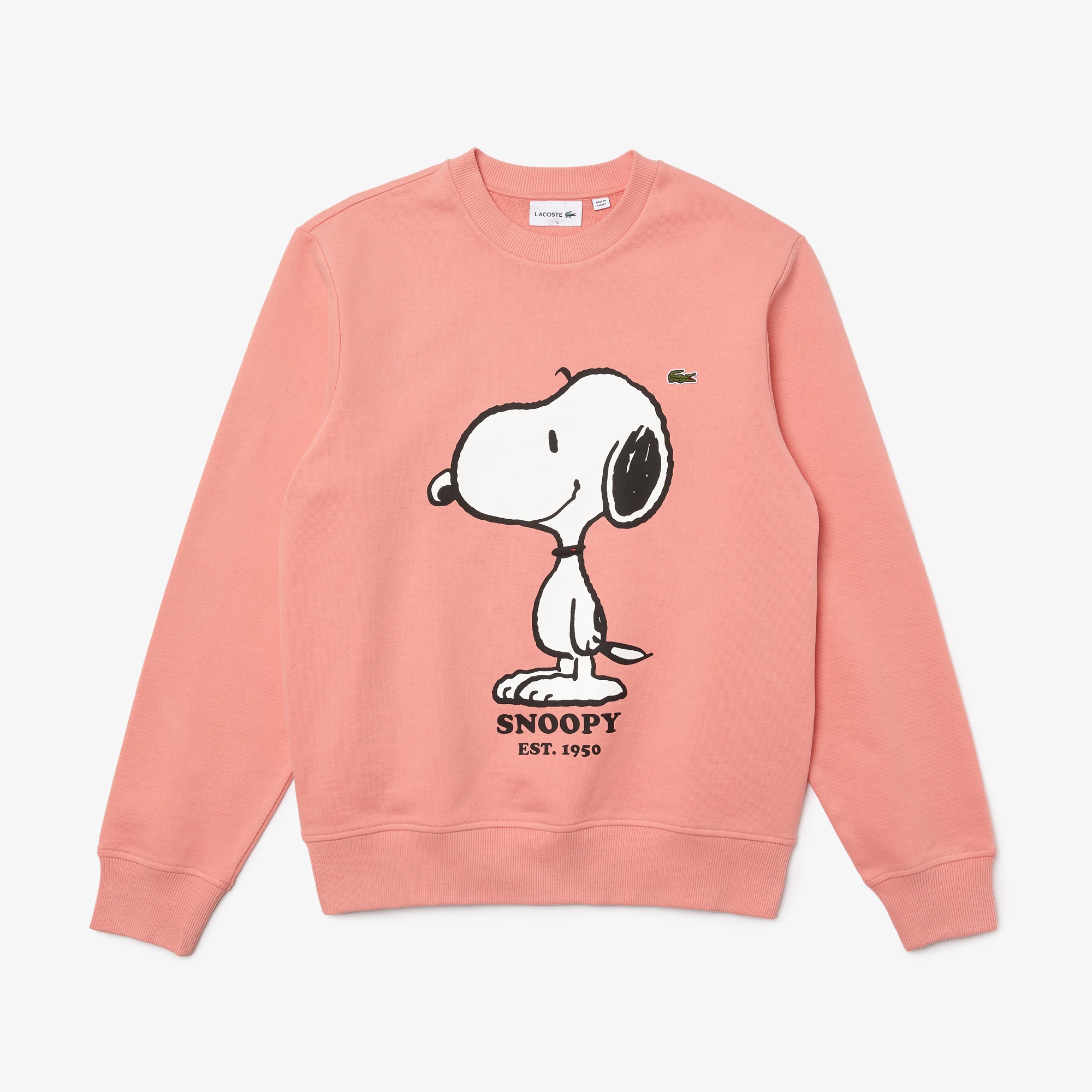 Lacoste X Peanuts Unisex Classic Fit Bisiklet Yaka Desenli Pembe Sweatshirt