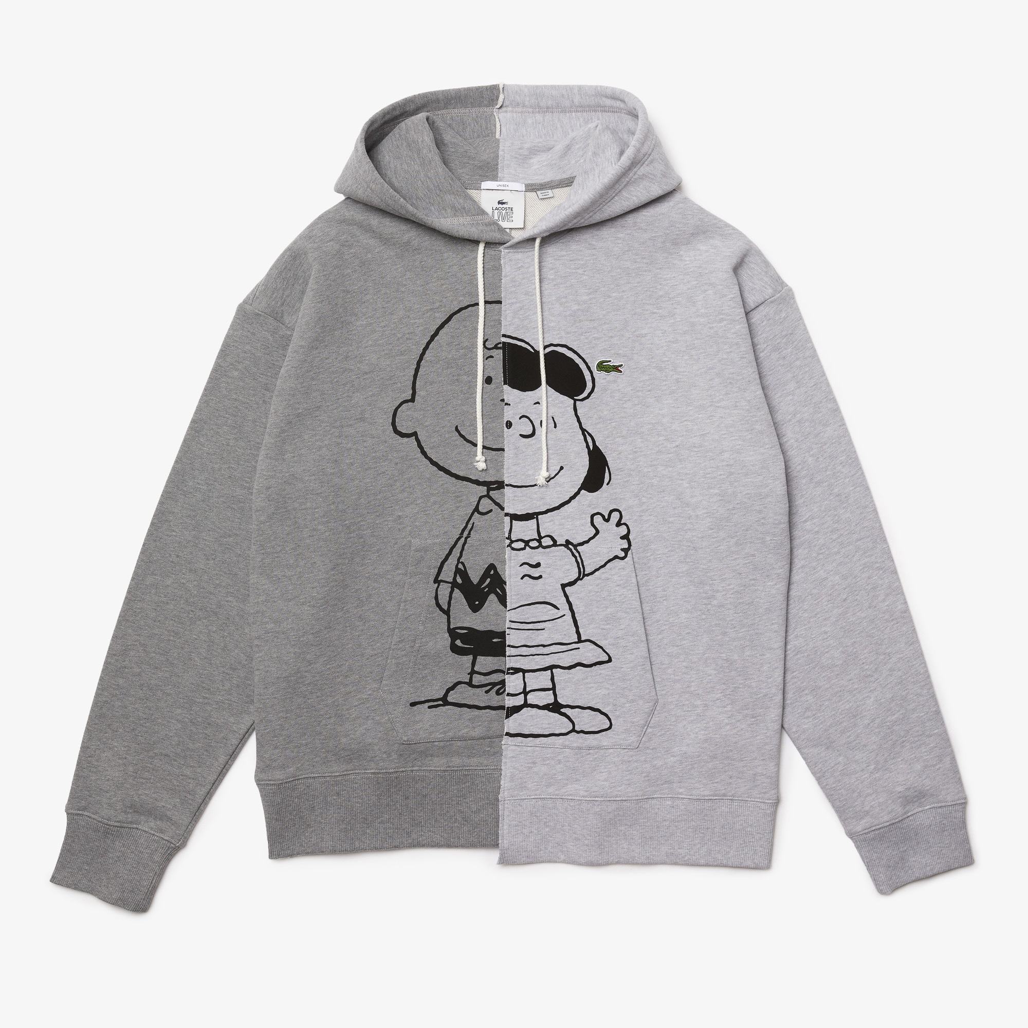 Lacoste X Peanuts Unisex Loose Fit Kapüşonlu Desenli Gri Sweatshirt