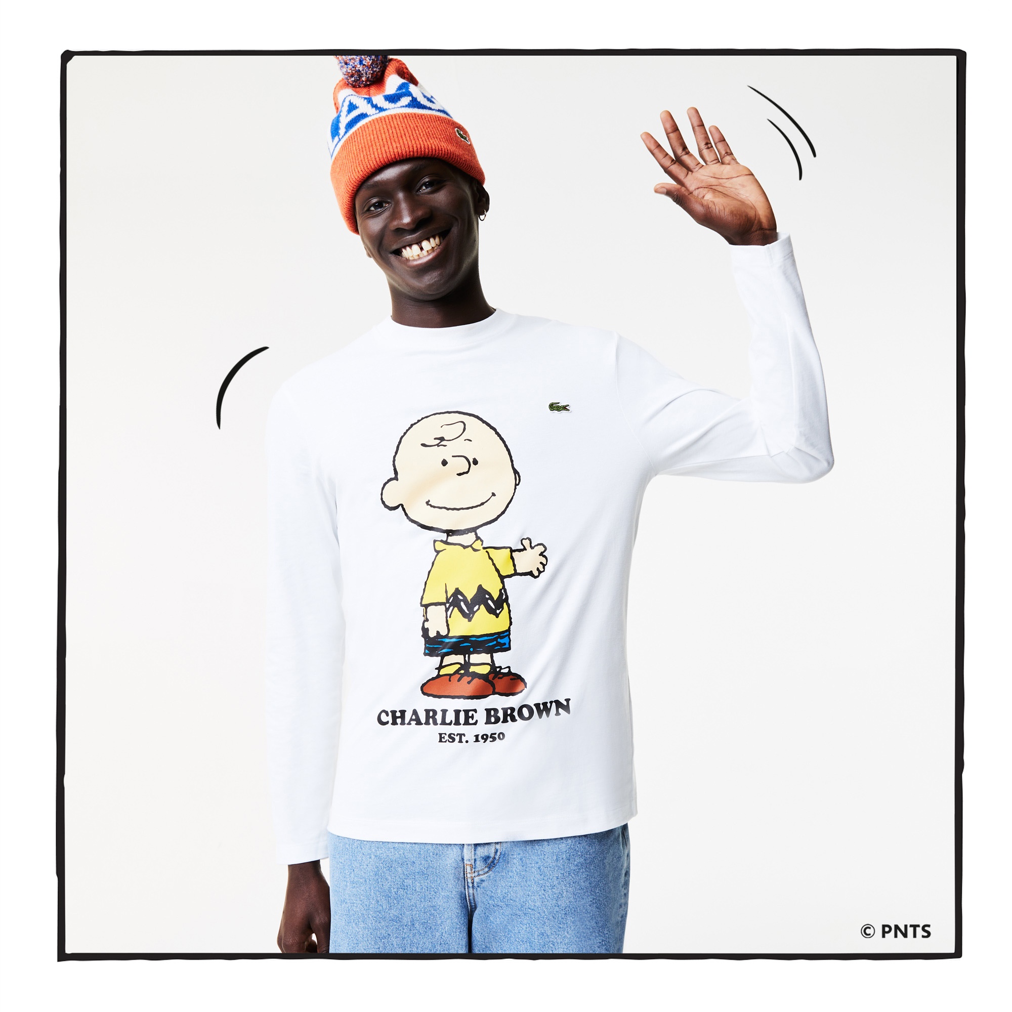 Lacoste X Peanuts Erkek Regular Fit Uzun Kollu Bisiklet Yaka Baskılı Beyaz T-Shirt