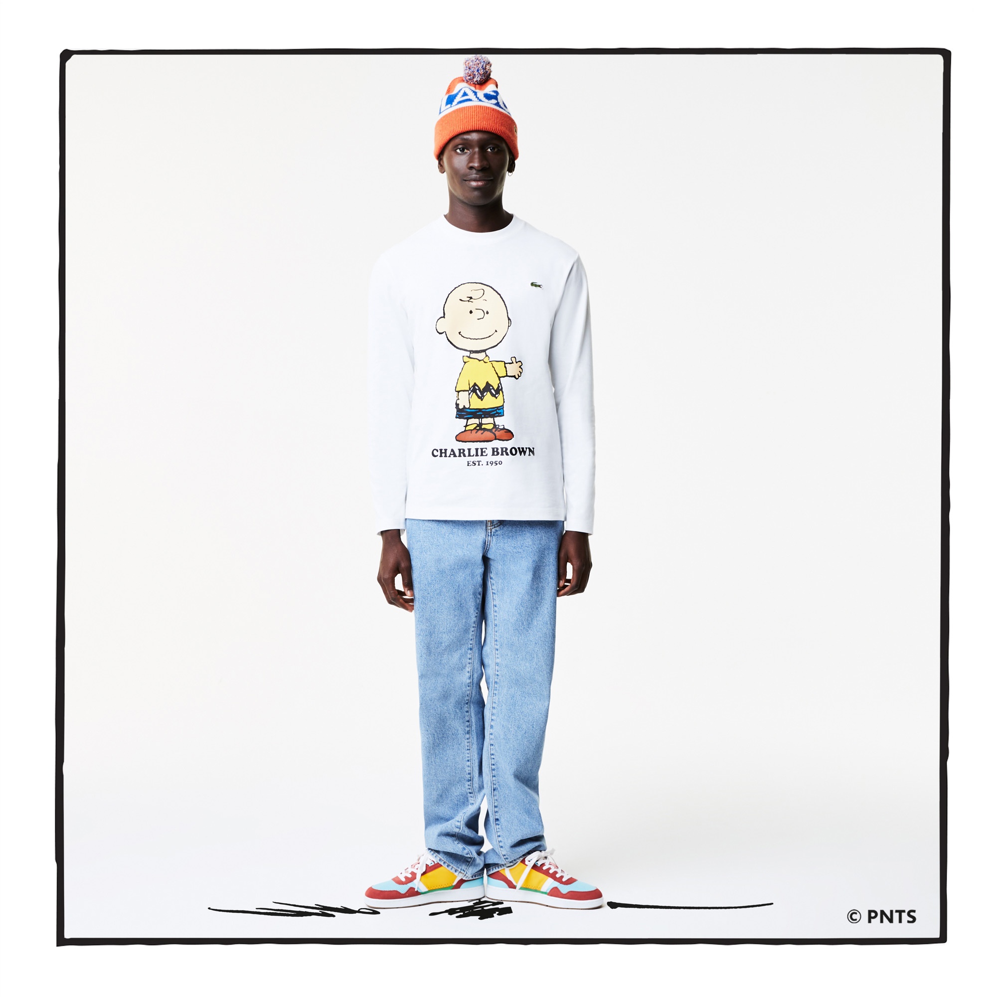 Lacoste X Peanuts Erkek Regular Fit Uzun Kollu Bisiklet Yaka Baskılı Beyaz T-Shirt