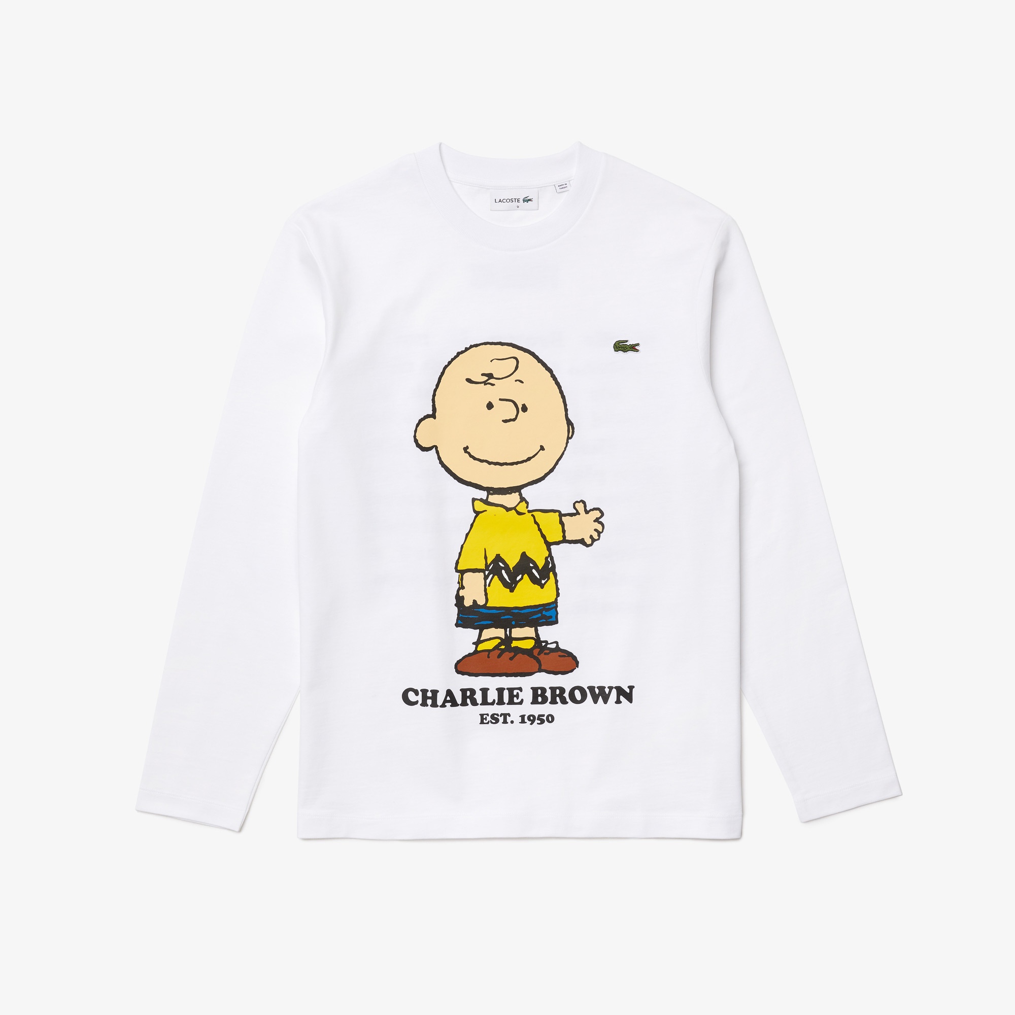 Lacoste X Peanuts Erkek Regular Fit Uzun Kollu Bisiklet Yaka Baskılı Beyaz T-Shirt