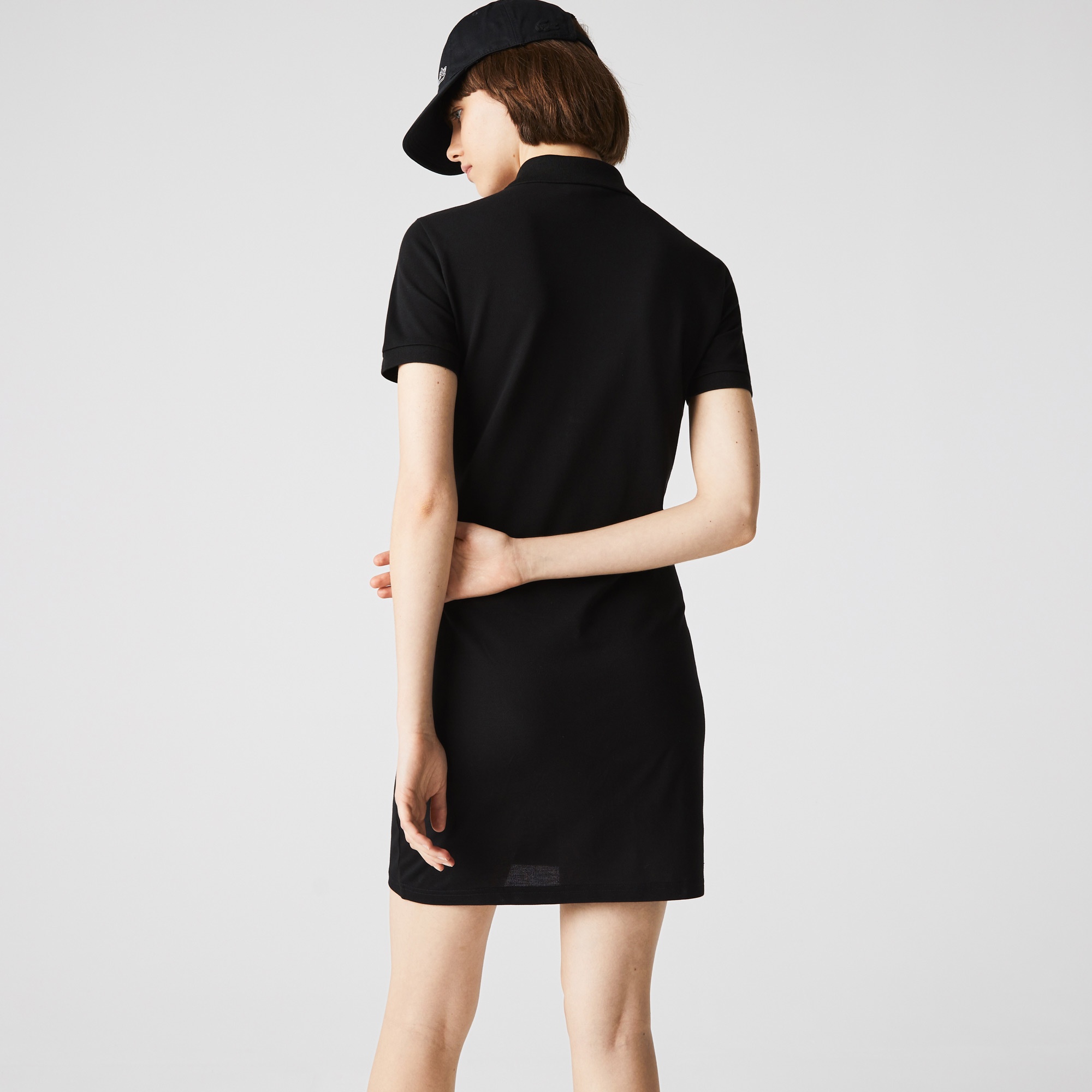 Lacoste L!VE Kadın Regular Fit Kısa Kollu Polo Yaka Siyah Elbise