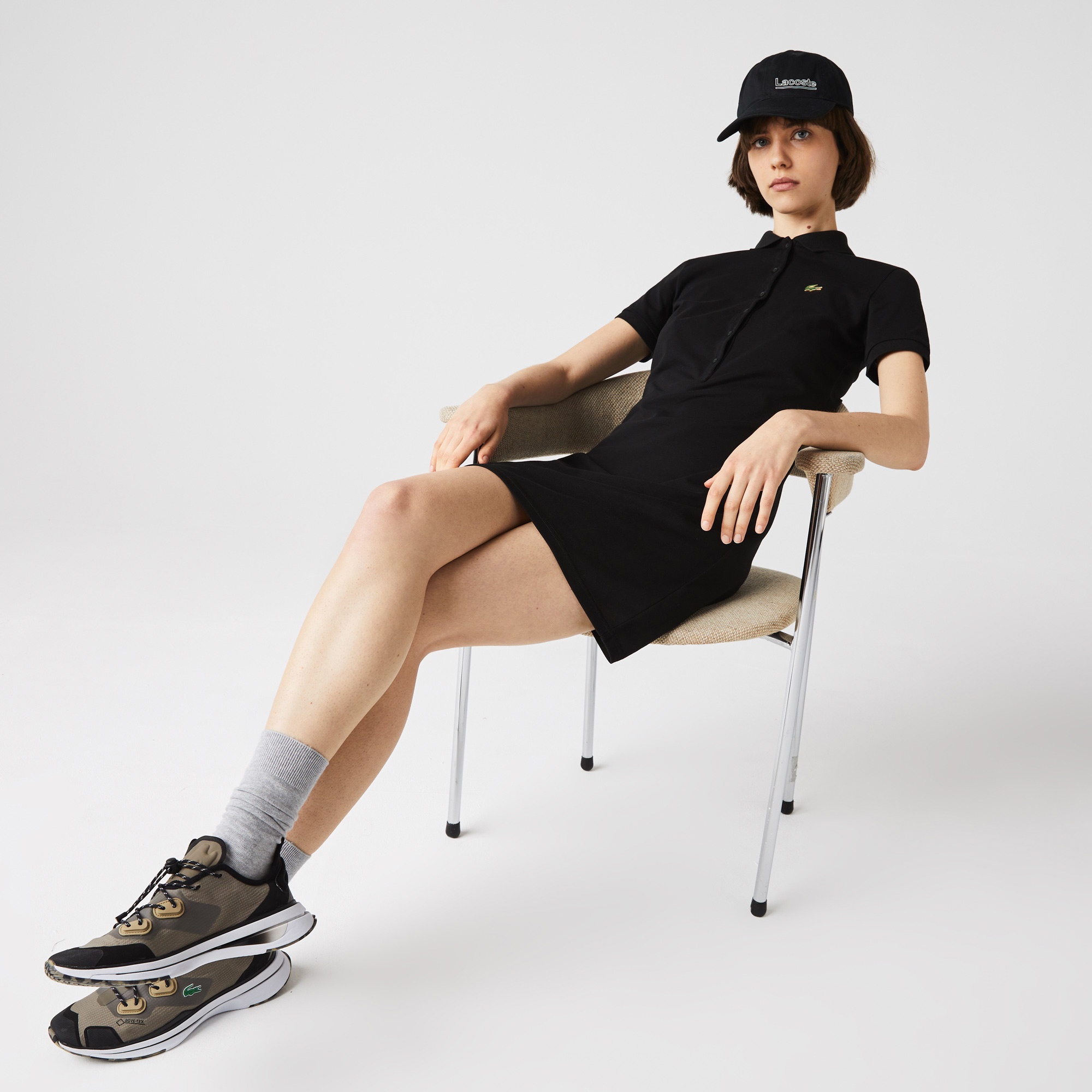 Lacoste L!VE Kadın Regular Fit Kısa Kollu Polo Yaka Siyah Elbise