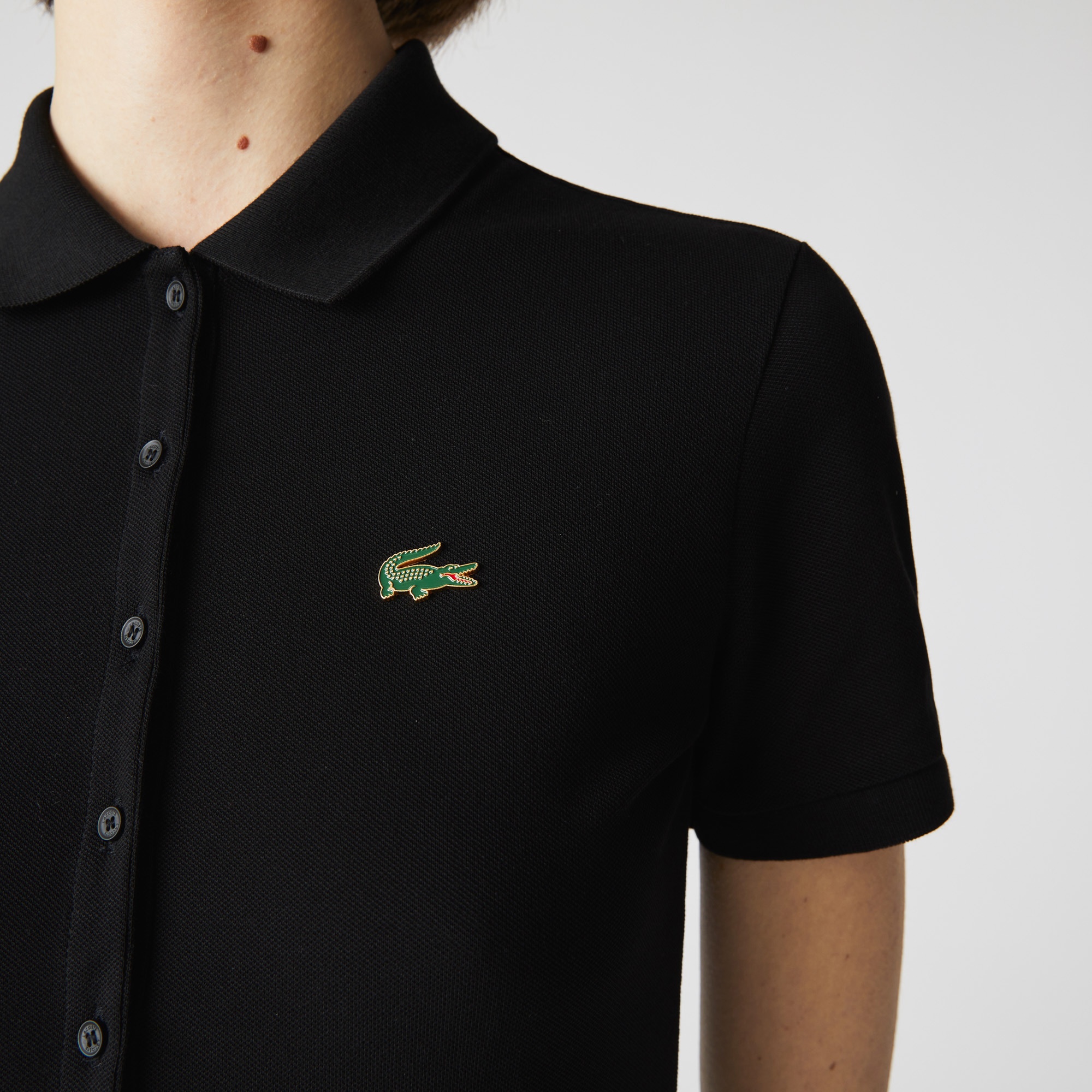Lacoste L!VE Kadın Regular Fit Kısa Kollu Polo Yaka Siyah Elbise