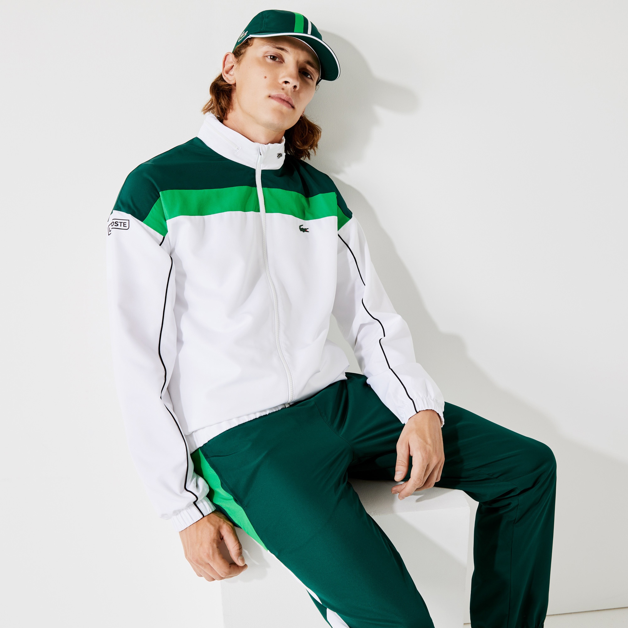 Lacoste SPORT Erkek Regular Fit Kapüşonlu Renk Bloklu Beyaz Eşofman Takımı