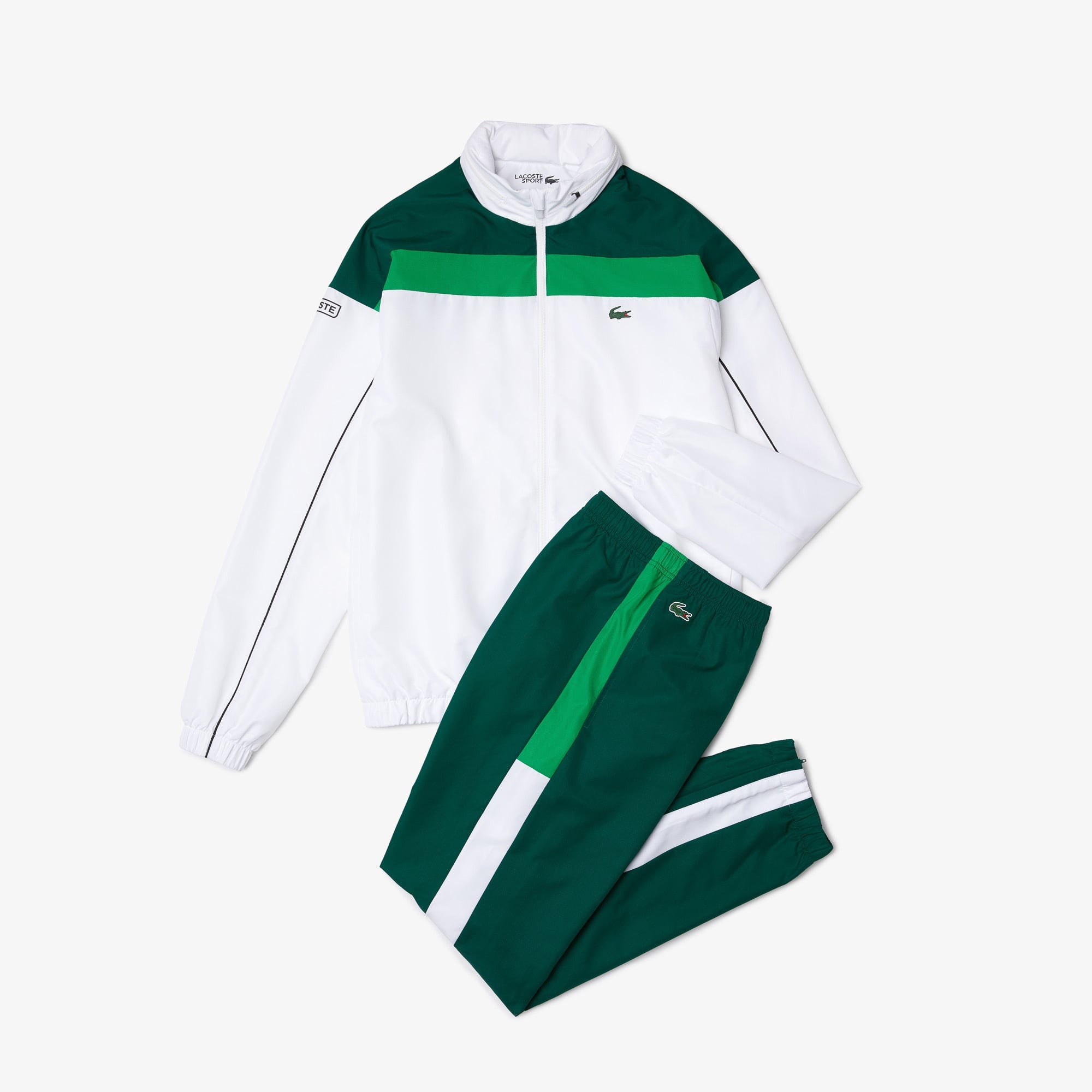 Lacoste SPORT Erkek Regular Fit Kapüşonlu Renk Bloklu Beyaz Eşofman Takımı