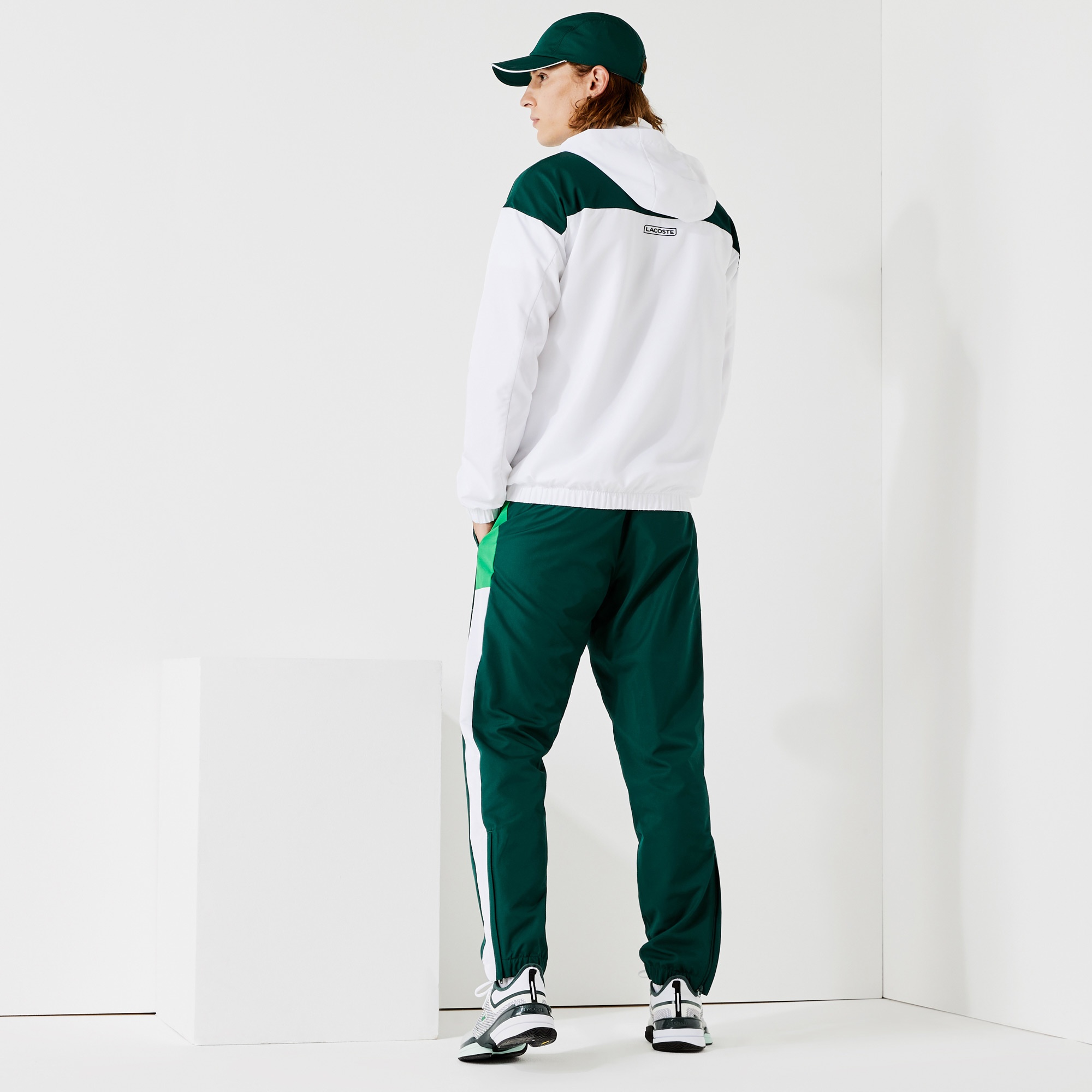 Lacoste SPORT Erkek Regular Fit Kapüşonlu Renk Bloklu Beyaz Eşofman Takımı