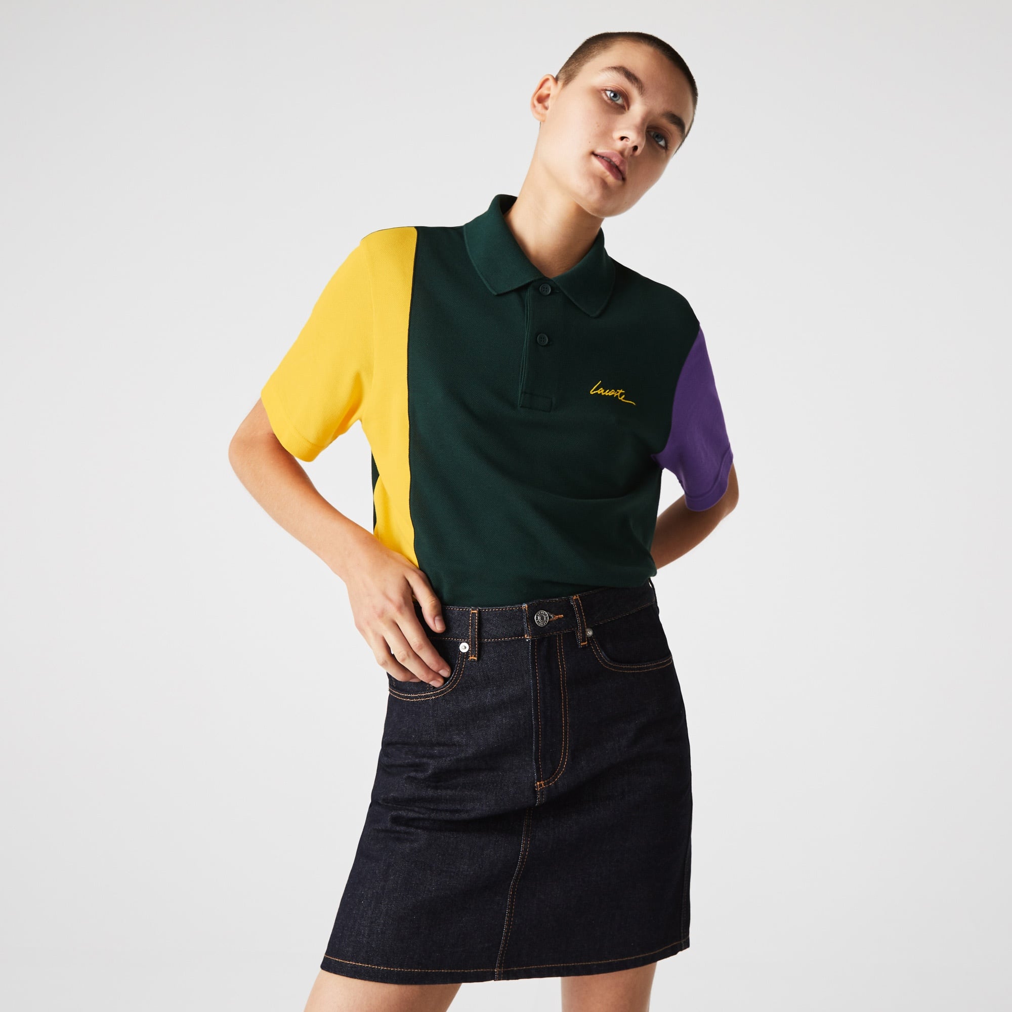 Lacoste L!VE Unisex Loose Fit Renk Bloklu Renkli Polo