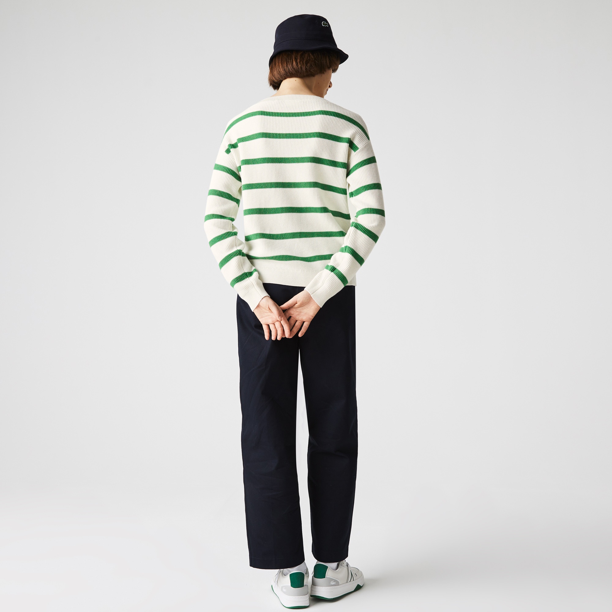 Lacoste Kadın Bisiklet Yaka Çizgili Beyaz Kazak