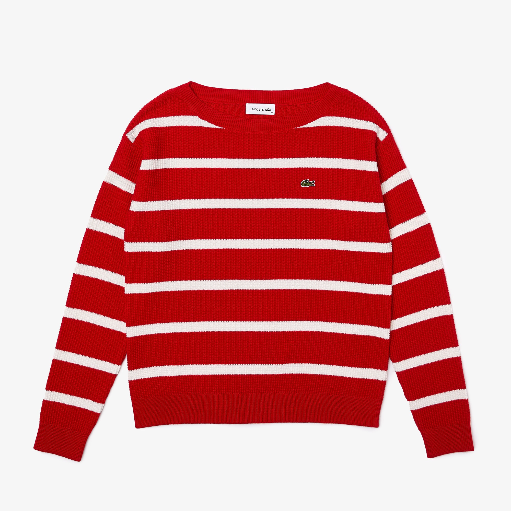 Lacoste Kadın Bisiklet Yaka Çizgili Kırmızı Kazak