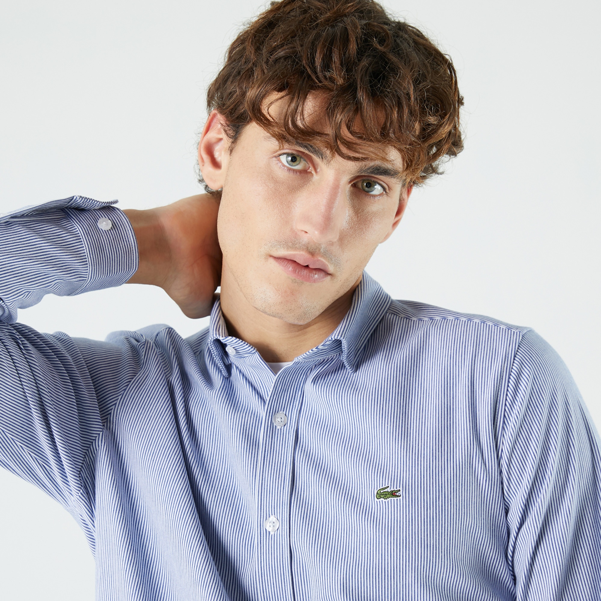 Lacoste Erkek Slim Fit Çizgili Mavi Gömlek