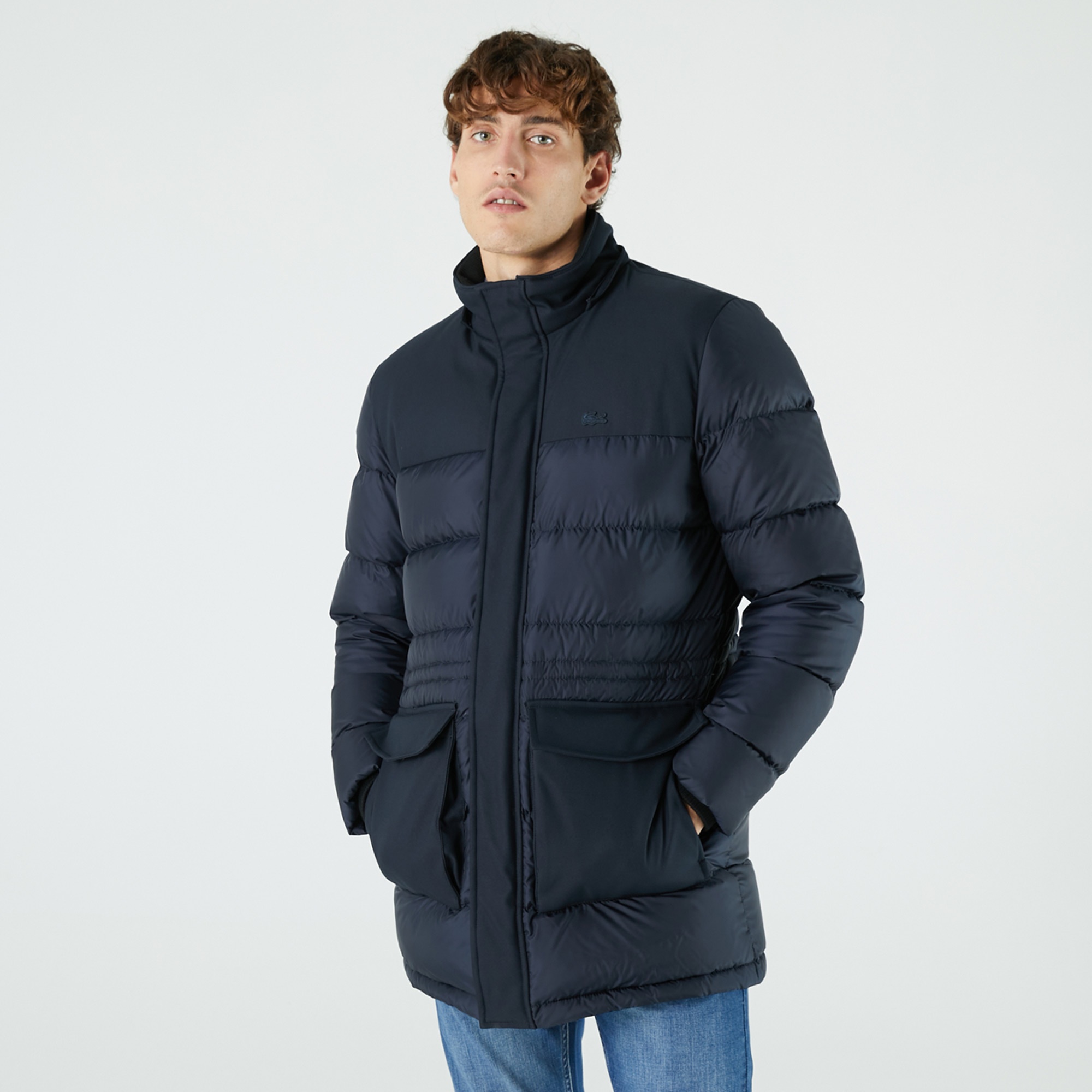 Lacoste Erkek Kapüşonlu Kapitone Lacivert Mont